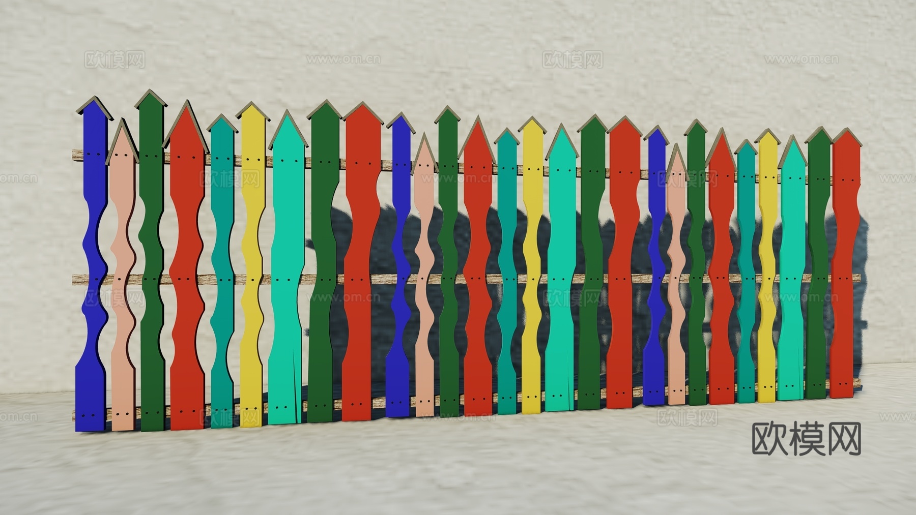 现代生态户外卡通木质栏杆动物围栏护栏彩色花朵儿童栅栏田园草地su模型