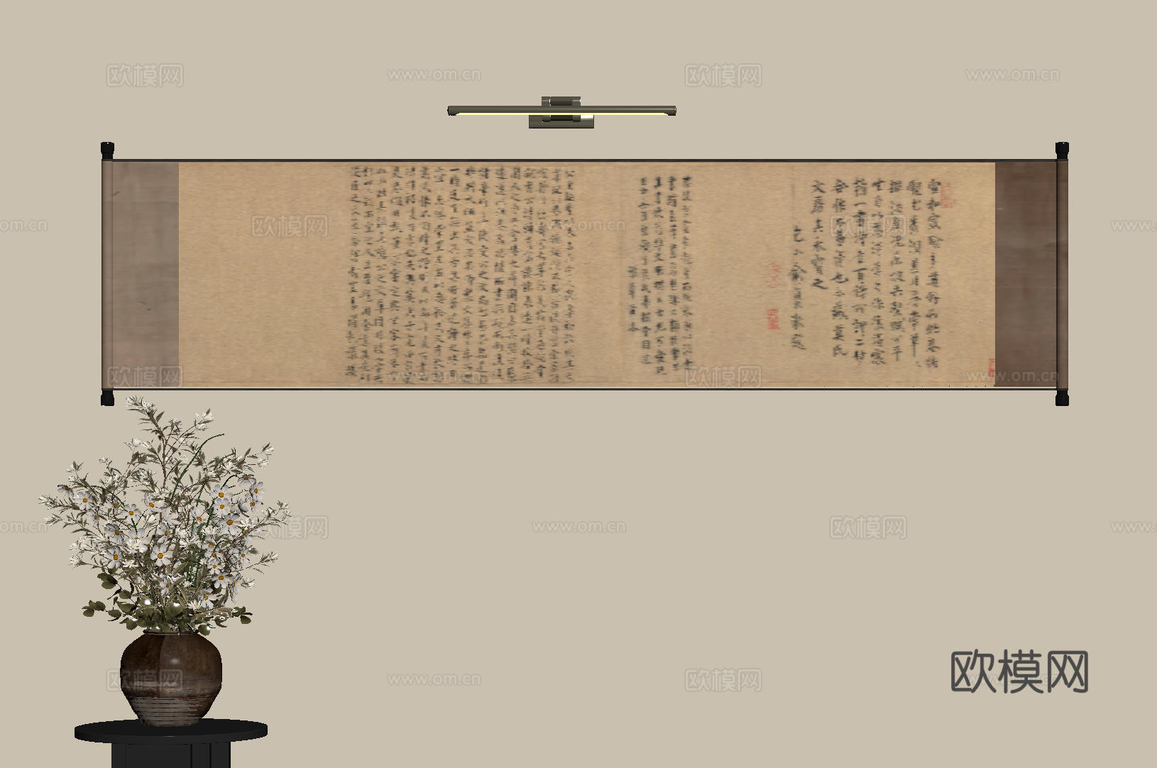 新中式禅意装饰画 宋式挂画 侘寂风挂画 中古风卷轴画 山水字su模型