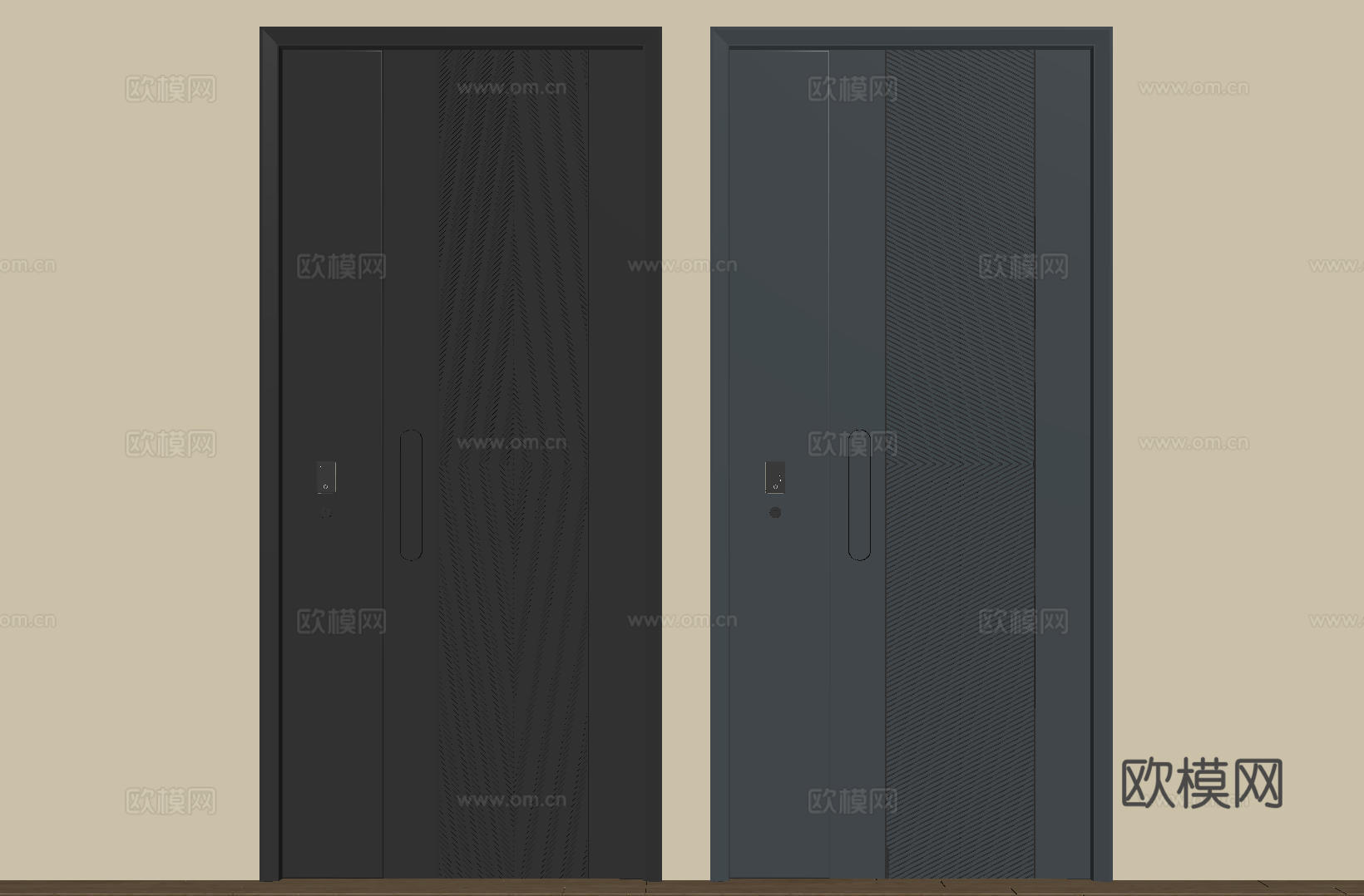 现代极简单开门 中古防盗门 通顶入户门 子母门 密码门 别墅su模型