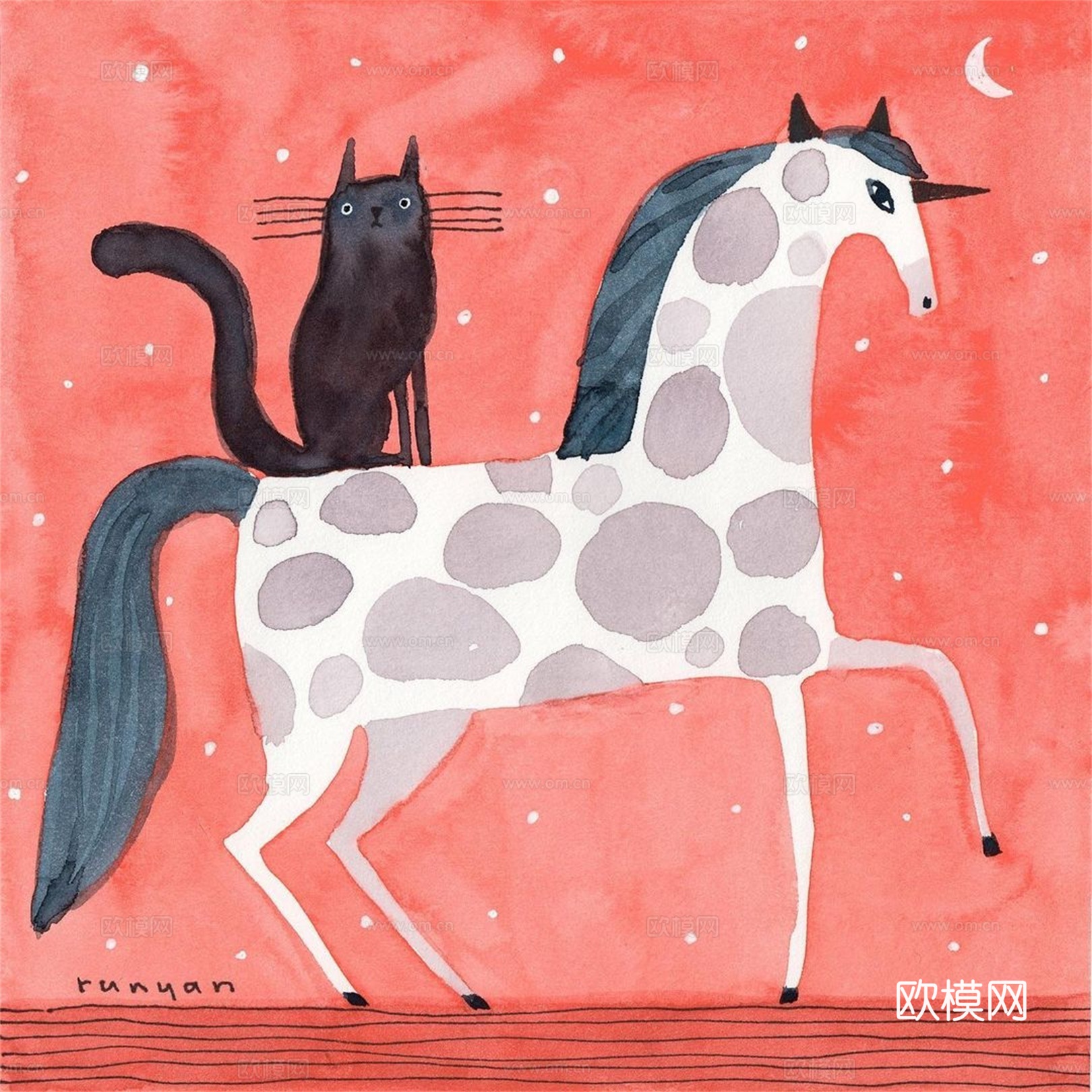 可爱动物手绘创意童趣插画猫咪动物插画治愈系插画可爱儿童插画下载