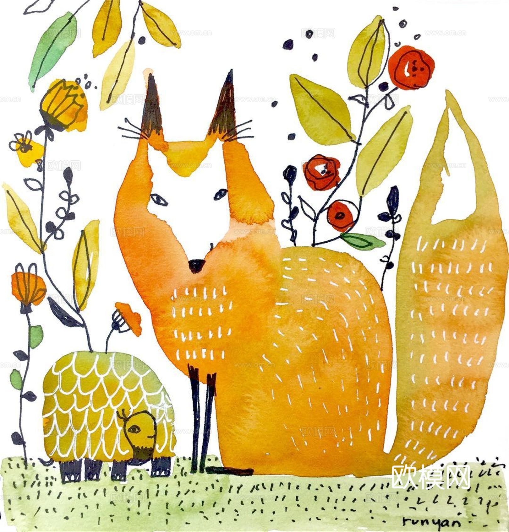 可爱动物手绘创意童趣插画猫咪动物插画治愈系插画可爱儿童插画下载