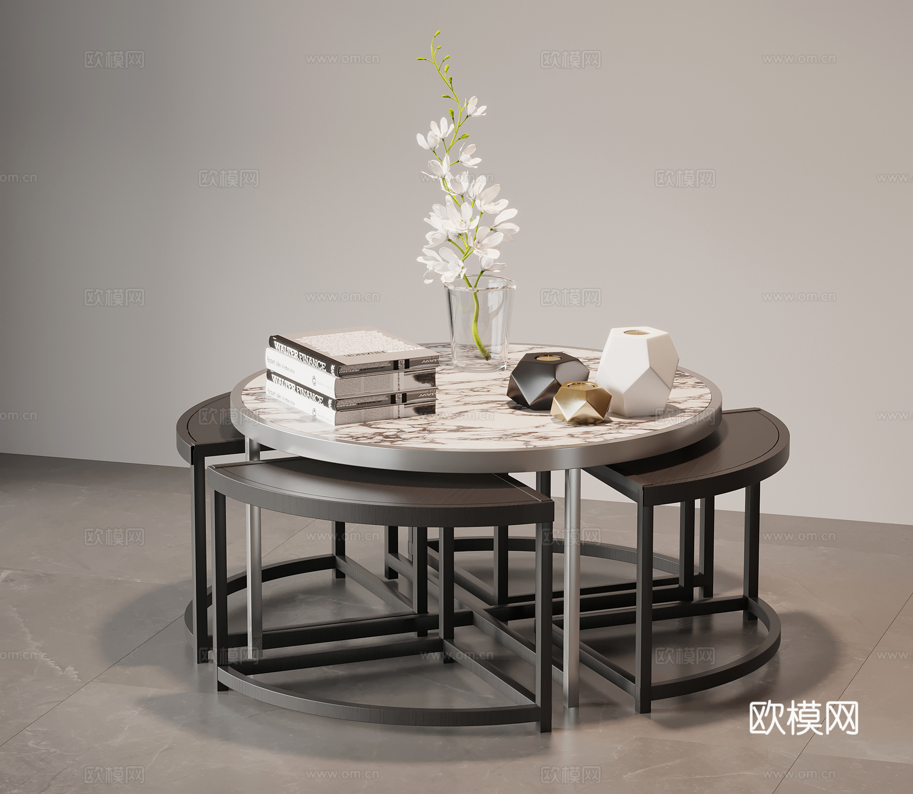 现代意式茶几 大理石茶几 圆形茶几su模型