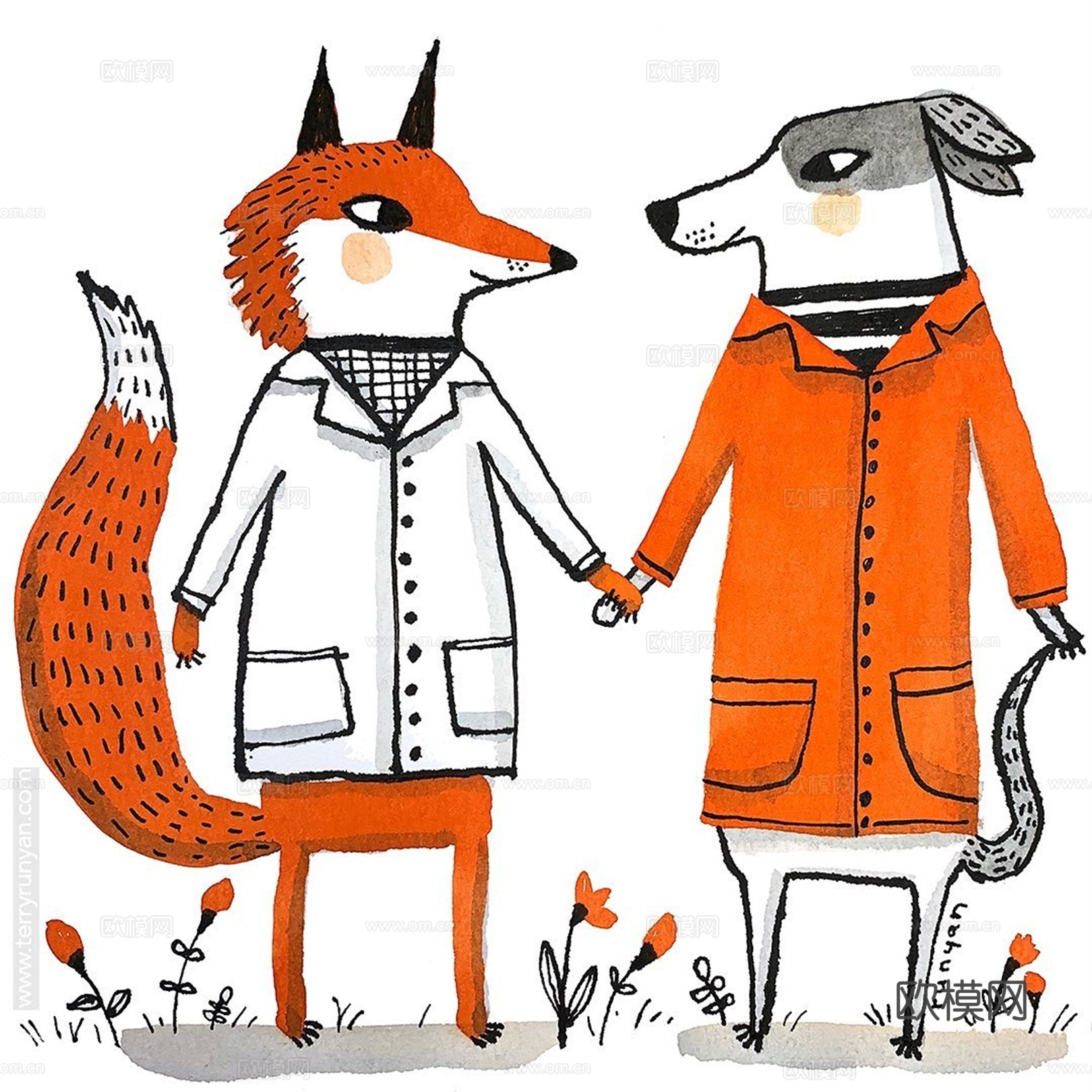 可爱动物手绘创意童趣插画猫咪动物插画治愈系插画可爱儿童插画下载