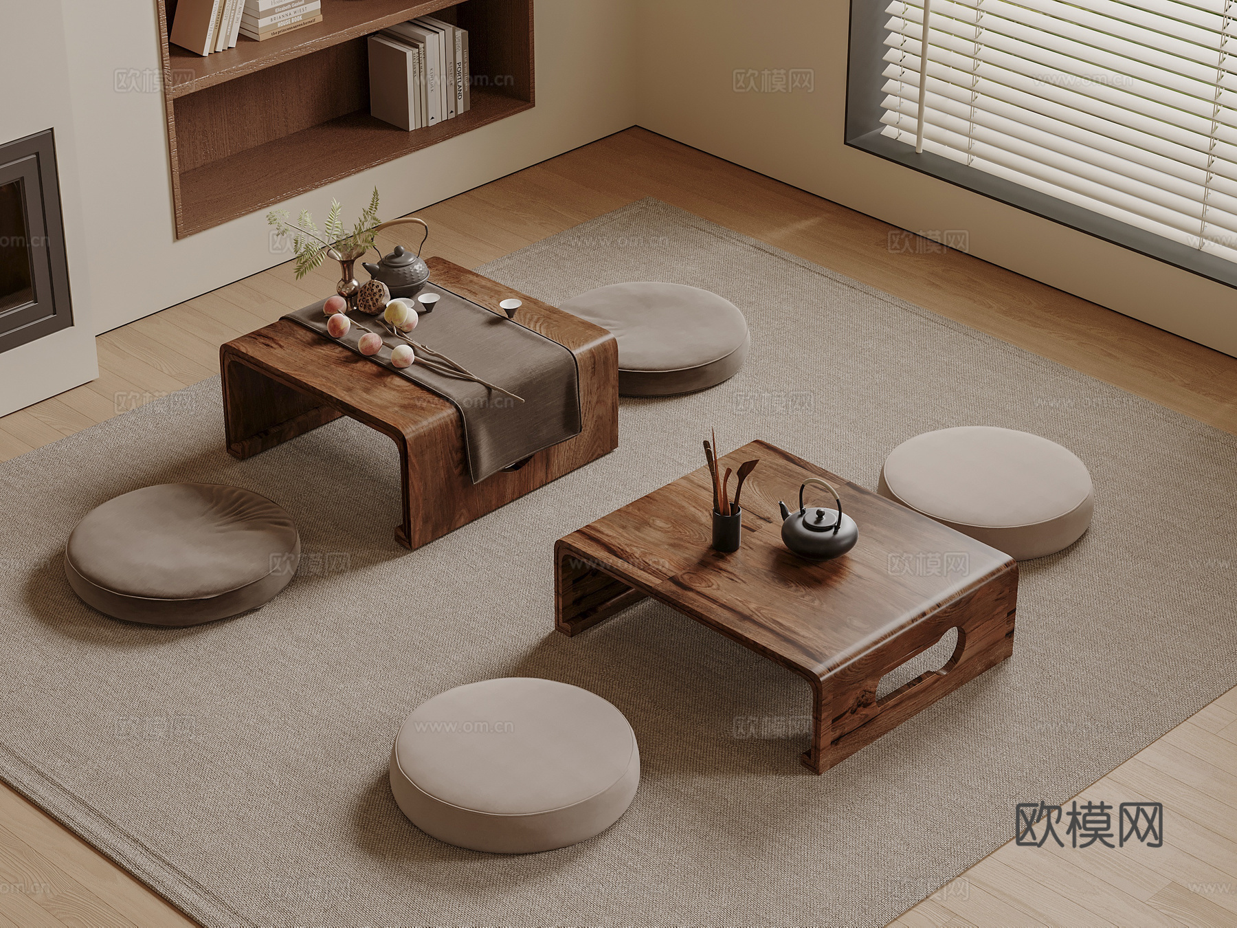 宋式榻榻米茶台 木制茶台 坐垫su模型
