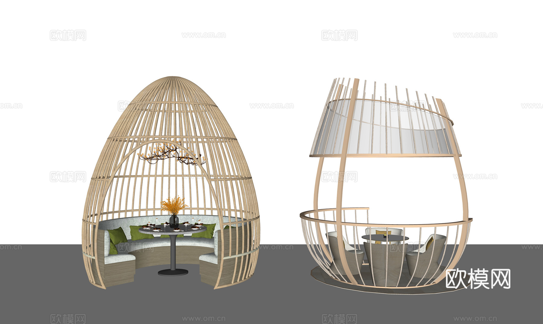 现代圆形卡座组合异形户外沙发鸟笼 花卉 餐具 餐桌椅su模型