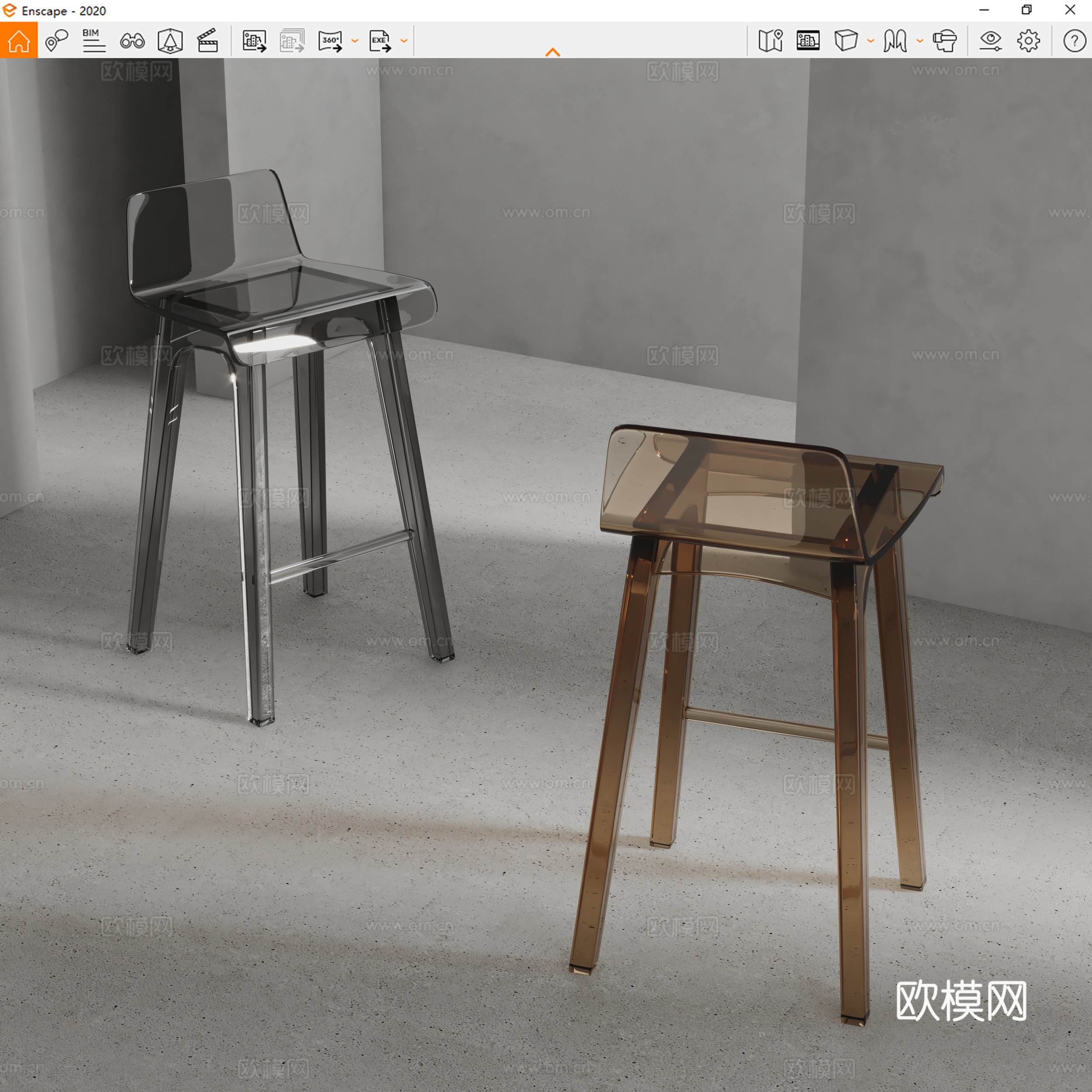 Artisan现代吧椅 透明吧椅 玻璃吧椅su模型