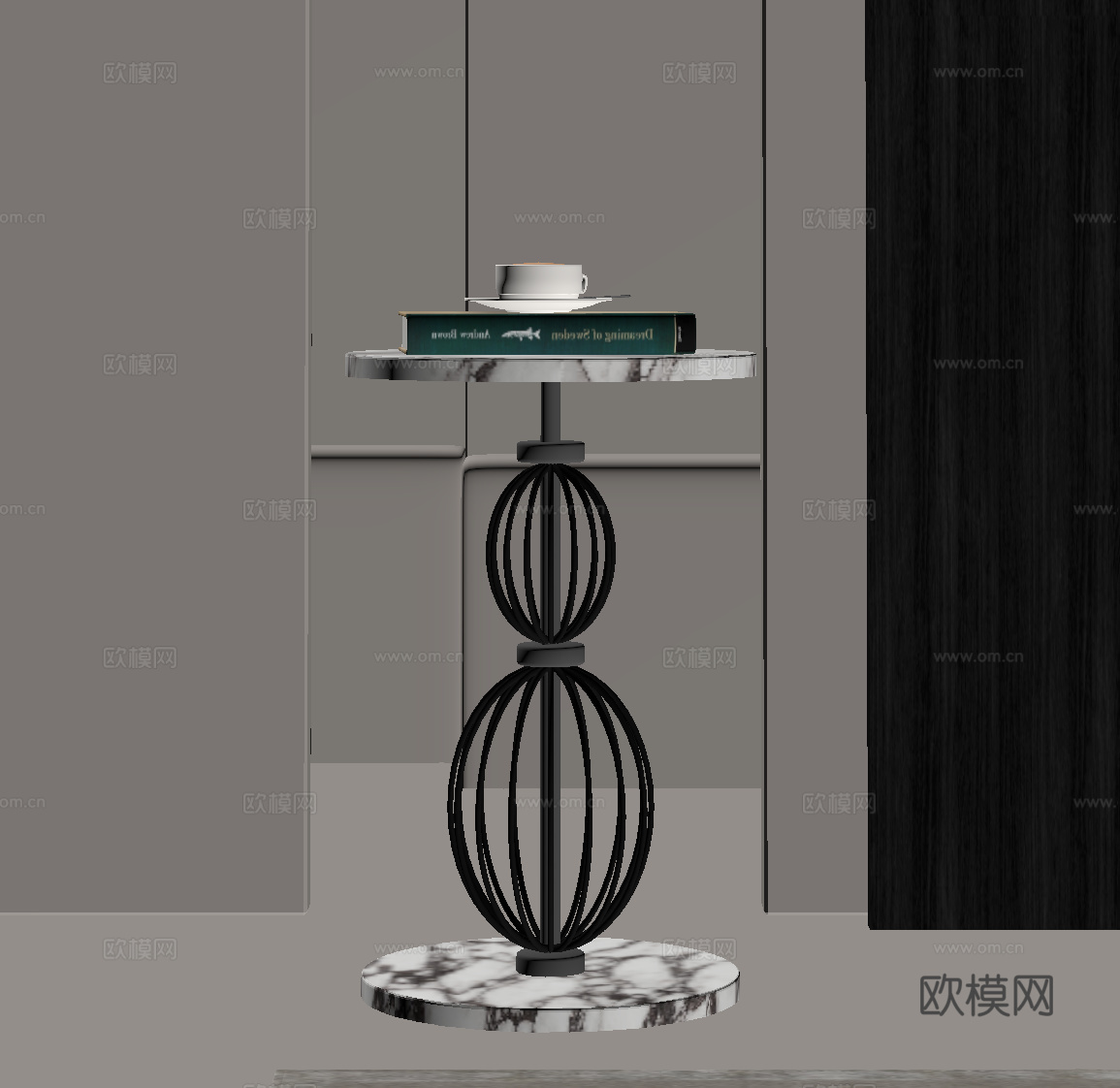 现代意式边几 大理石边几 圆几su模型