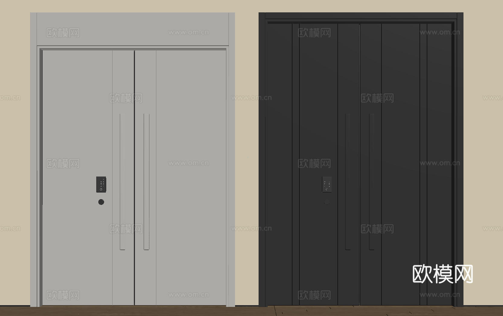 现代极简双开门 中古平开门 入户门 防盗门 通顶对开门 别墅su模型