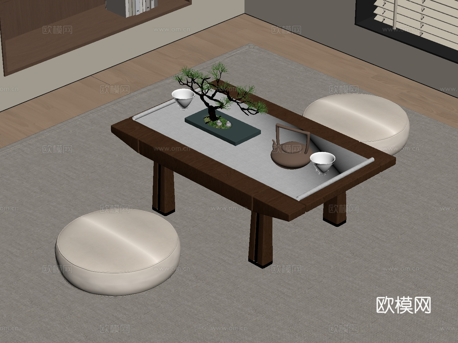 新中式茶桌椅 榻榻米茶桌椅su模型