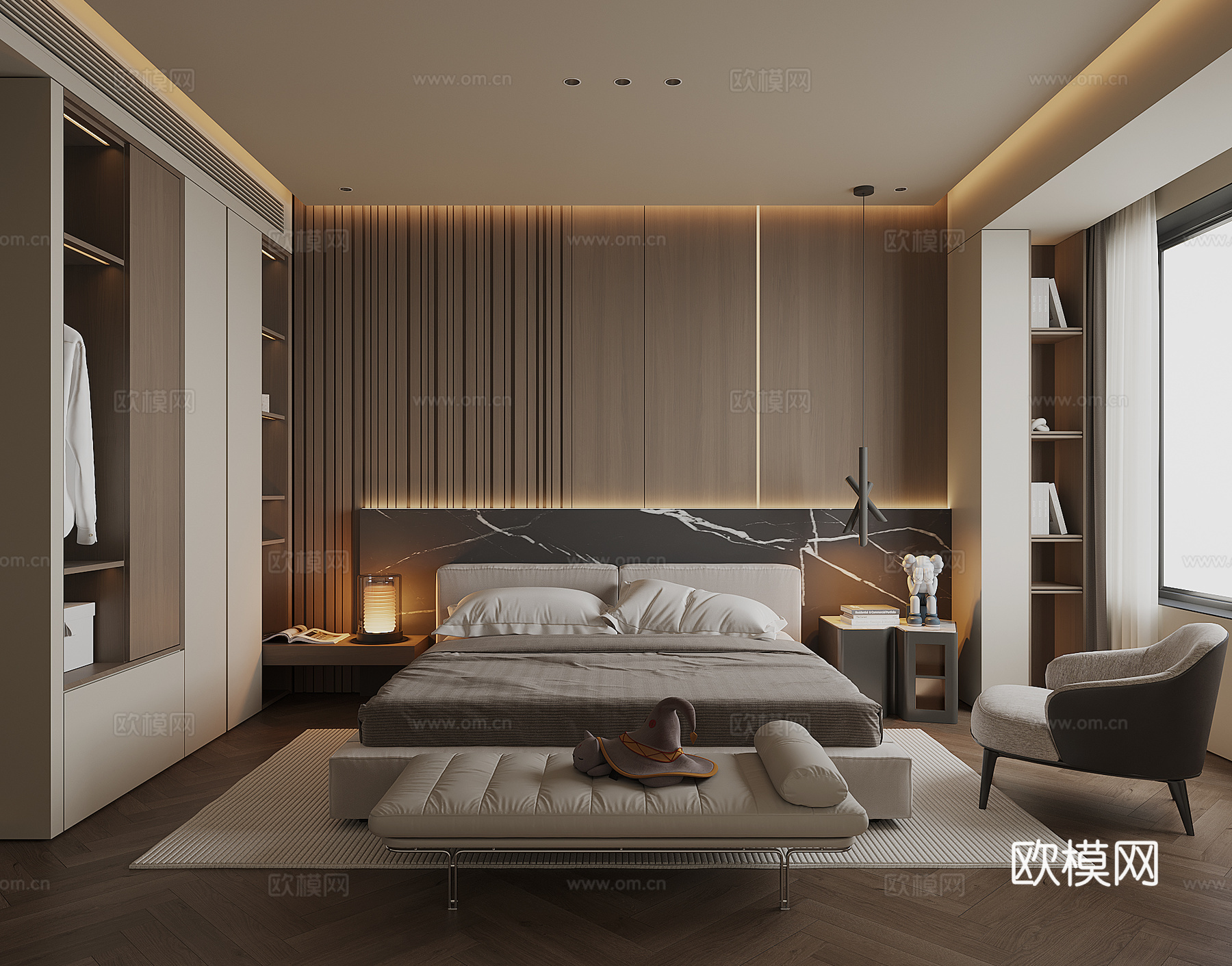 现代家居卧室su模型
