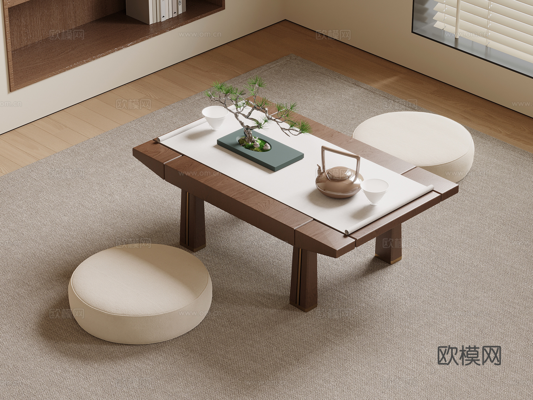 新中式茶桌椅 榻榻米茶桌椅su模型