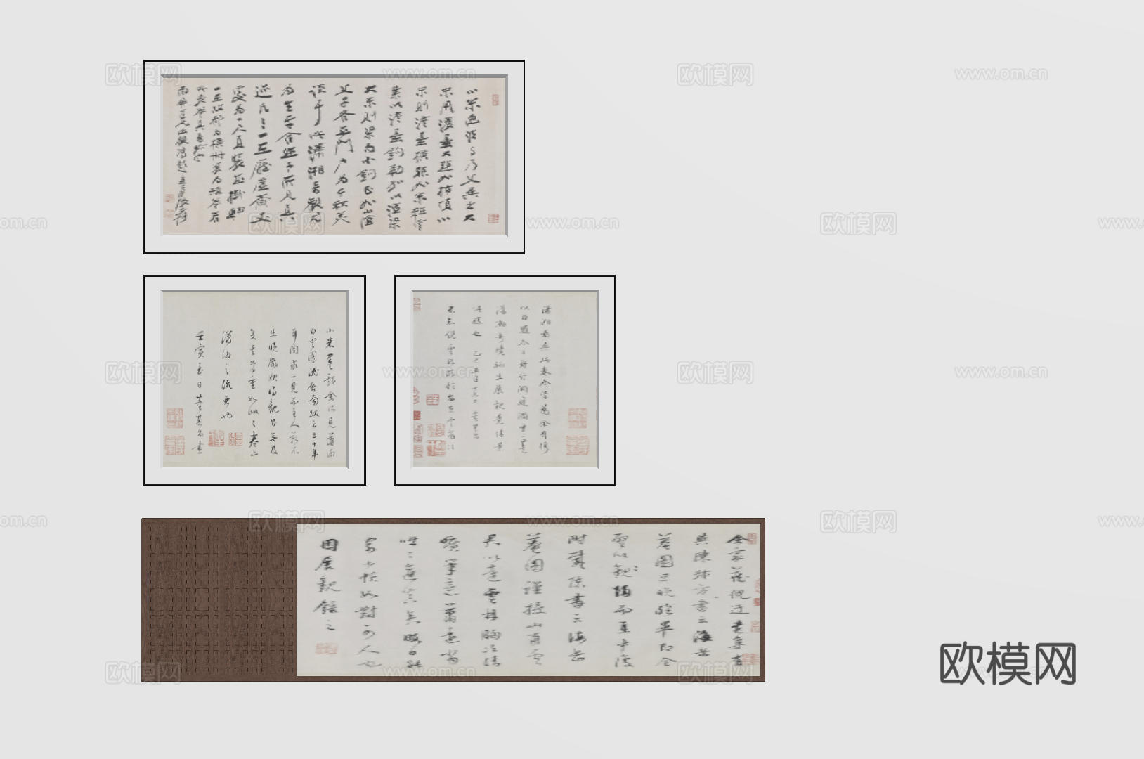 新中式禅意装饰画 宋式挂画 侘寂风挂画 中古风卷轴画 山水字su模型