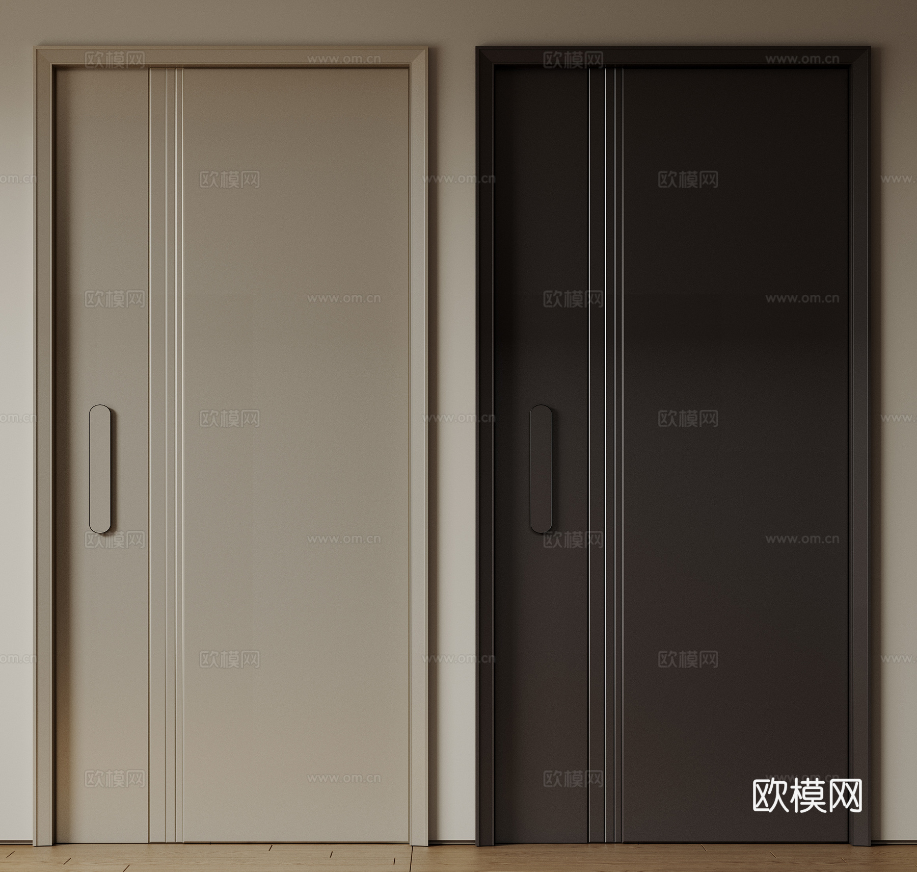 现代极简单开门 中古防盗门 通顶入户门 子母门 密码门 别墅su模型