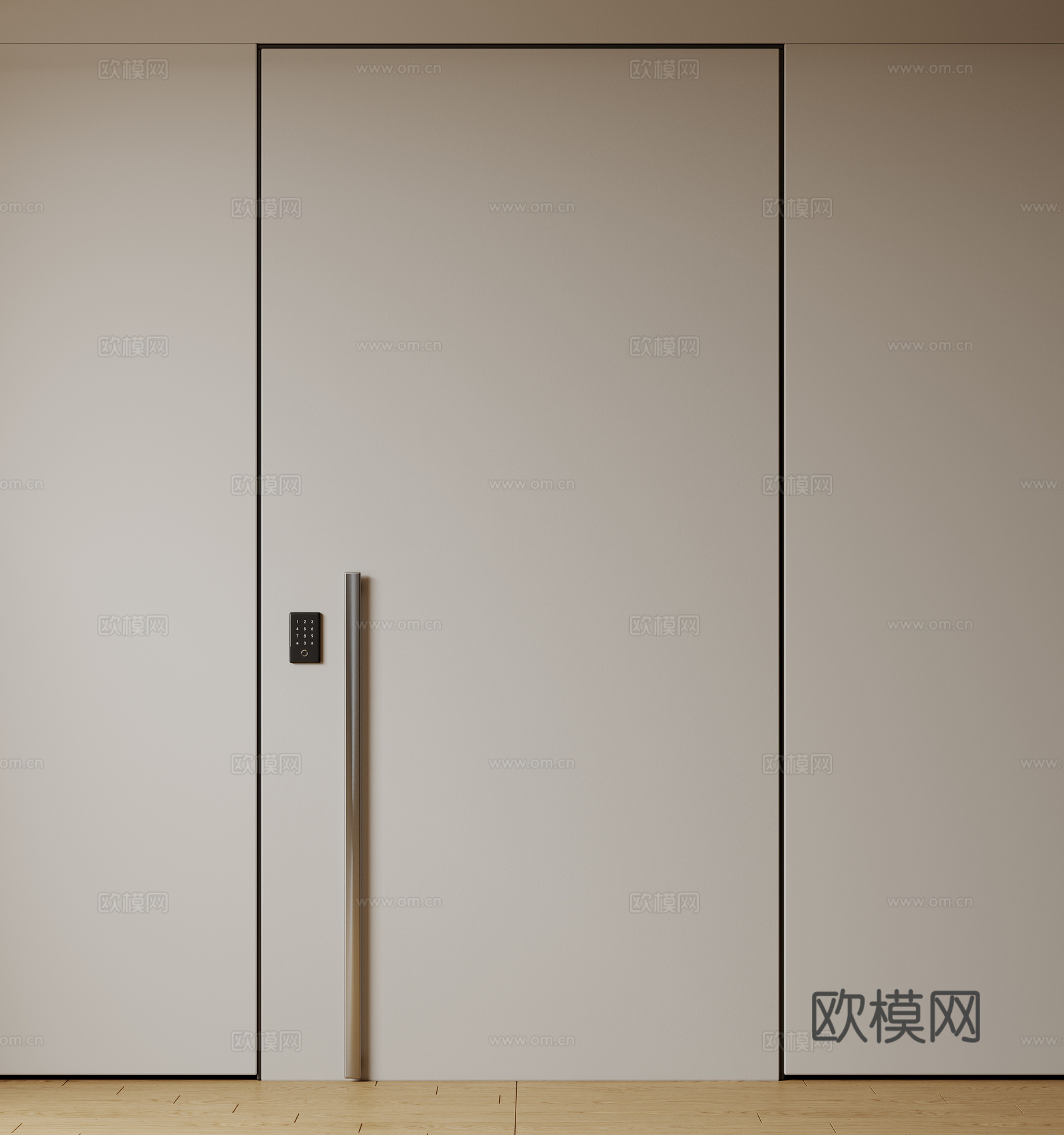 现代极简单开门 中古防盗门 通顶入户门 子母门 密码门 别墅su模型