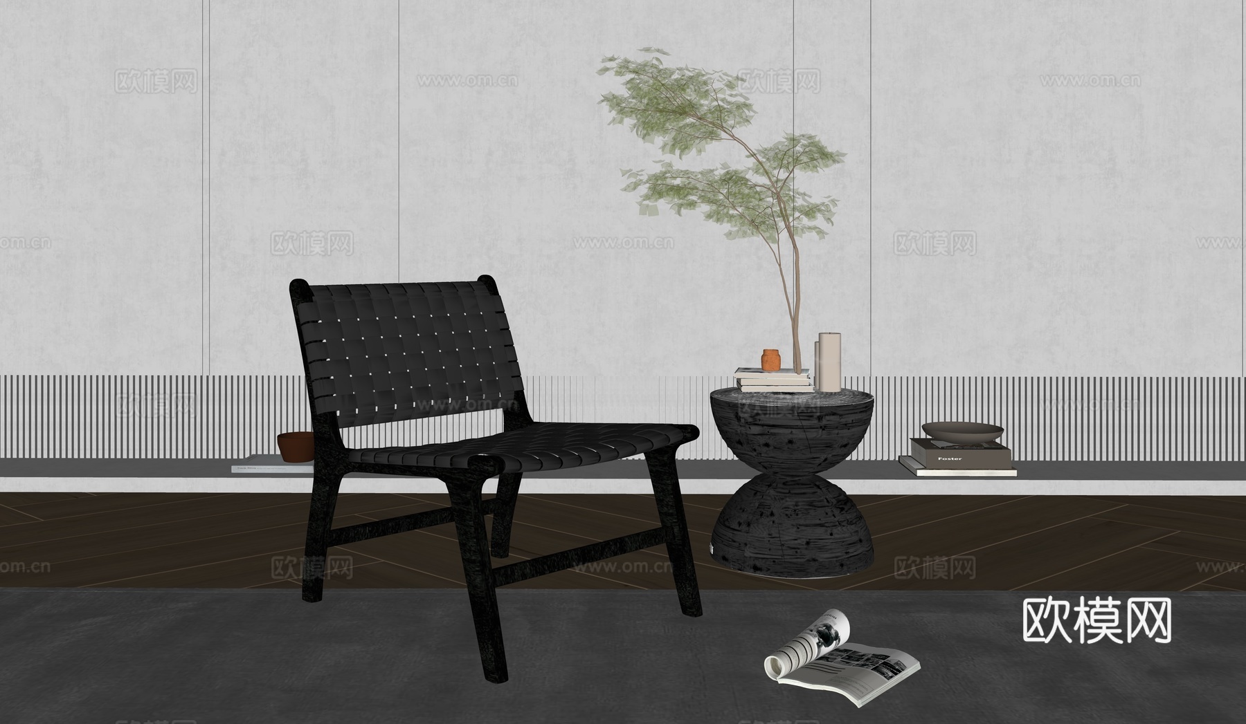 现代单椅边几组合su模型