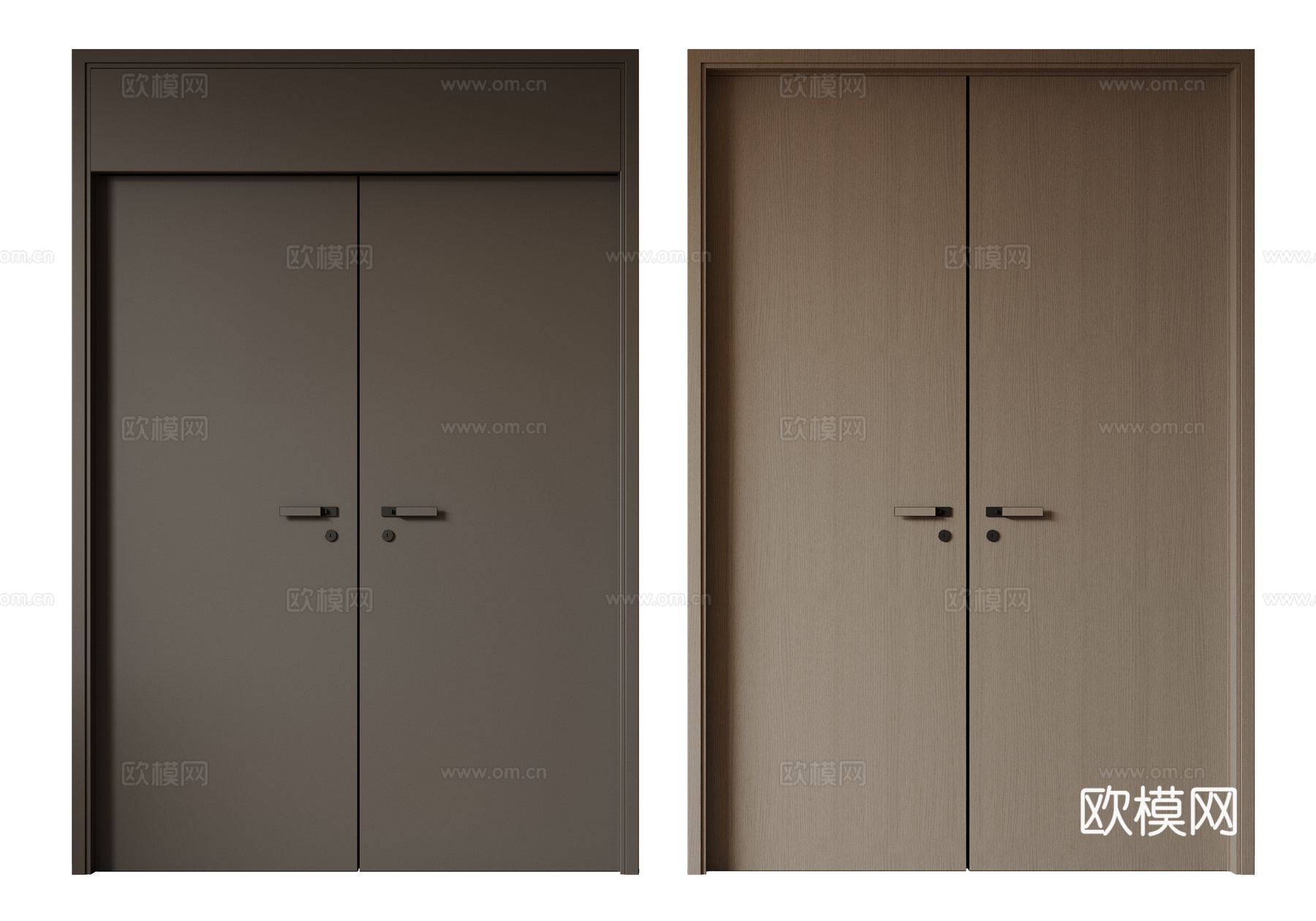 现代极简双开门 中古平开门 入户门 防盗门 通顶对开门 别墅su模型