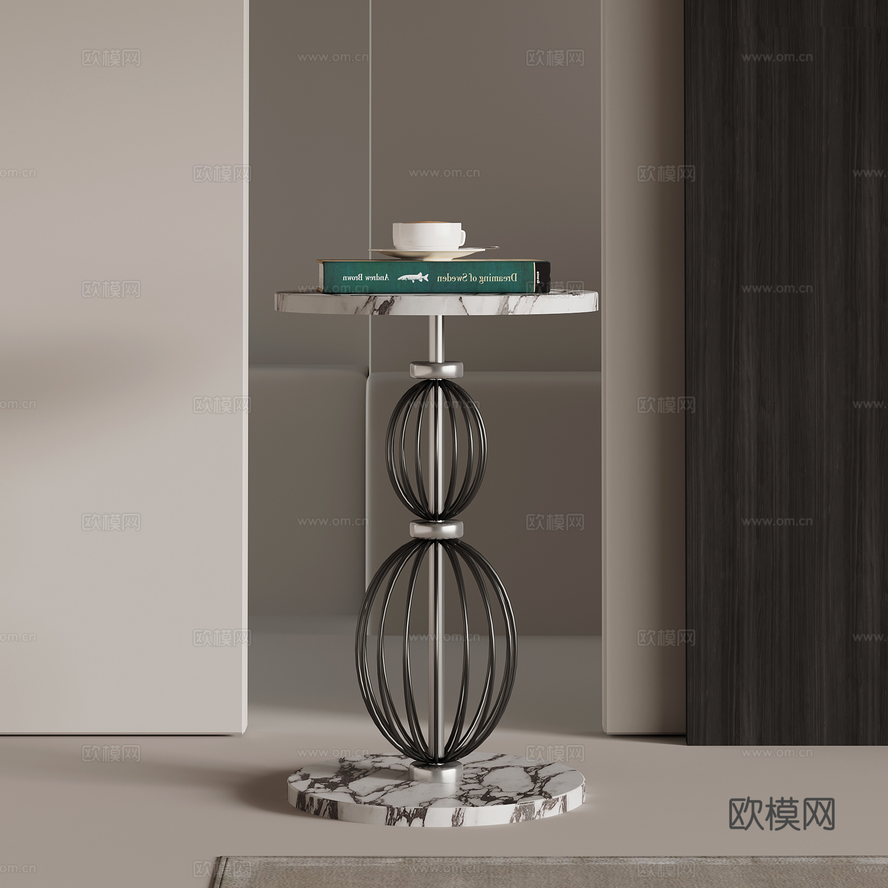 现代意式边几 大理石边几 圆几su模型