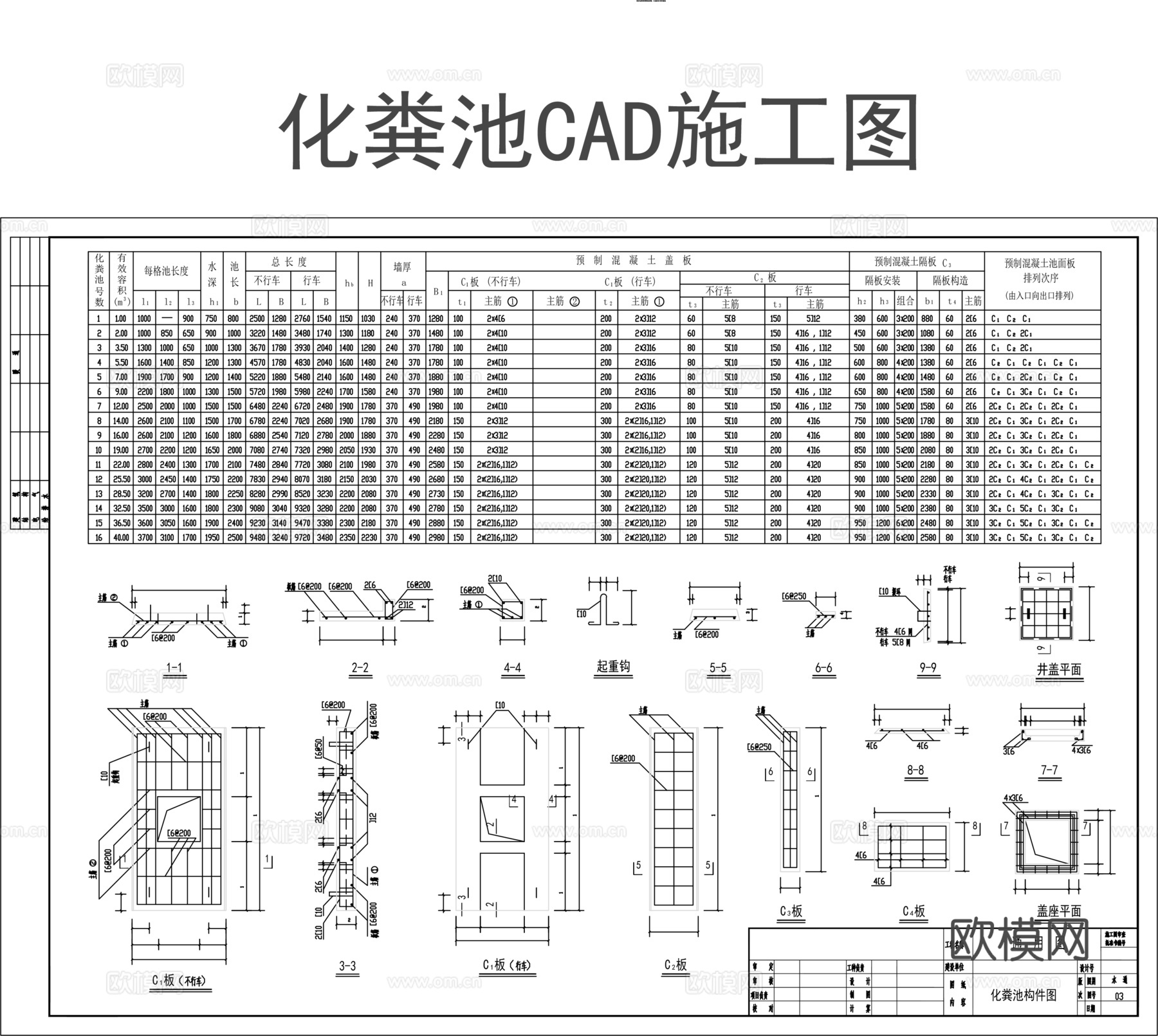 多套化粪池cad施工图cad施工图