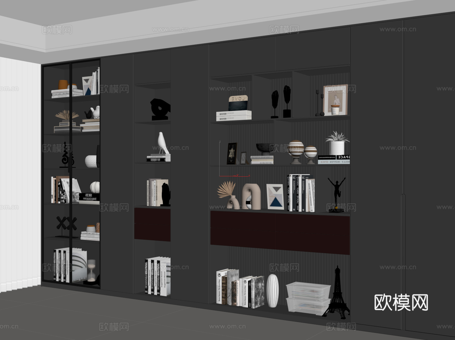 现代意式书柜su模型