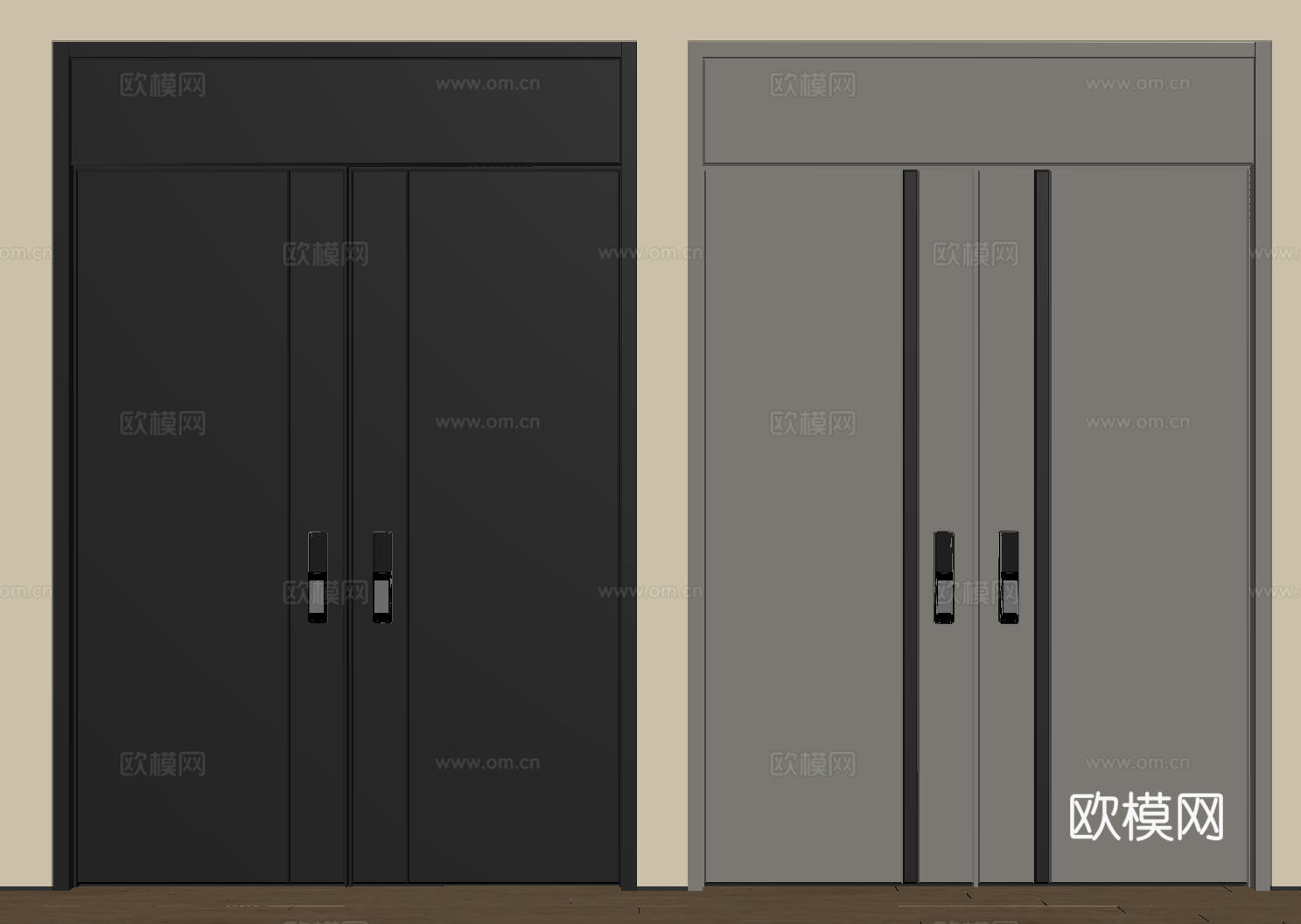 现代极简双开门 中古平开门 入户门 防盗门 通顶对开门 别墅su模型
