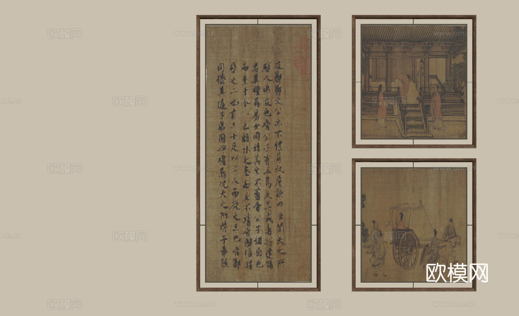 现代极简挂画 抽象装饰画 高端艺术挂画 中古风装饰画 意式su模型