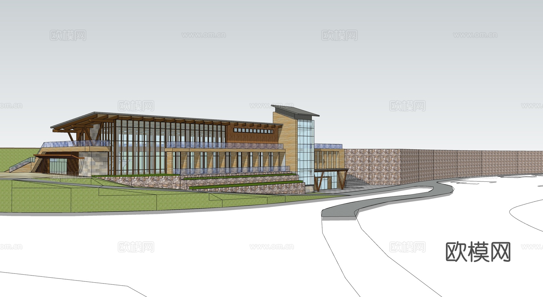 现代游客接待中心 游客服务中心建筑su模型