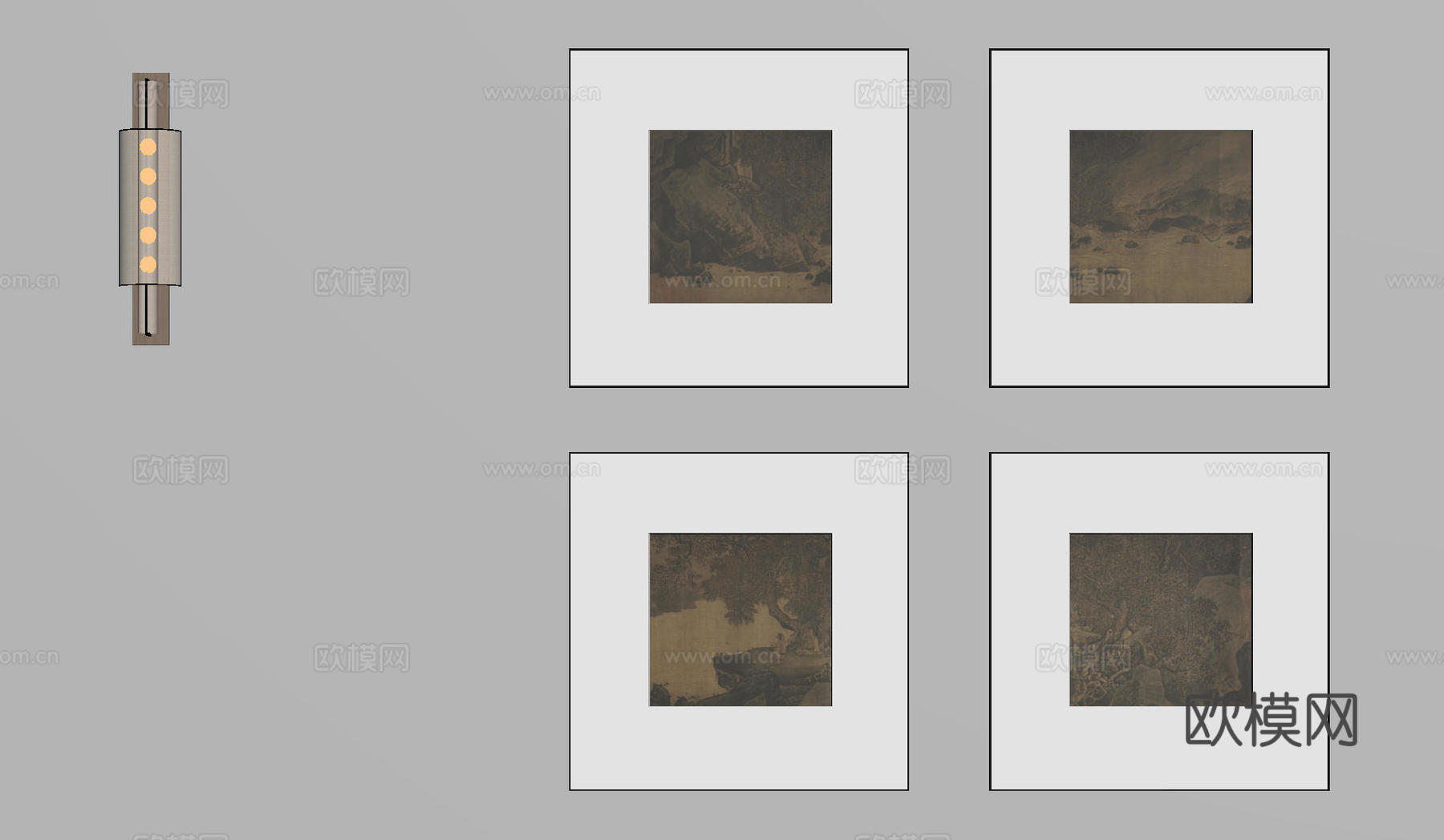 新中式禅意装饰画 宋式挂画 侘寂风挂画 中古风卷轴画 山水字su模型