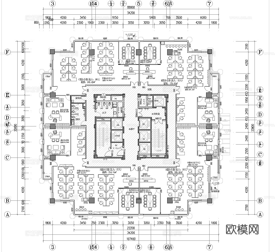 1000平办公室 最新全套施工图 效果图合集cad施工图