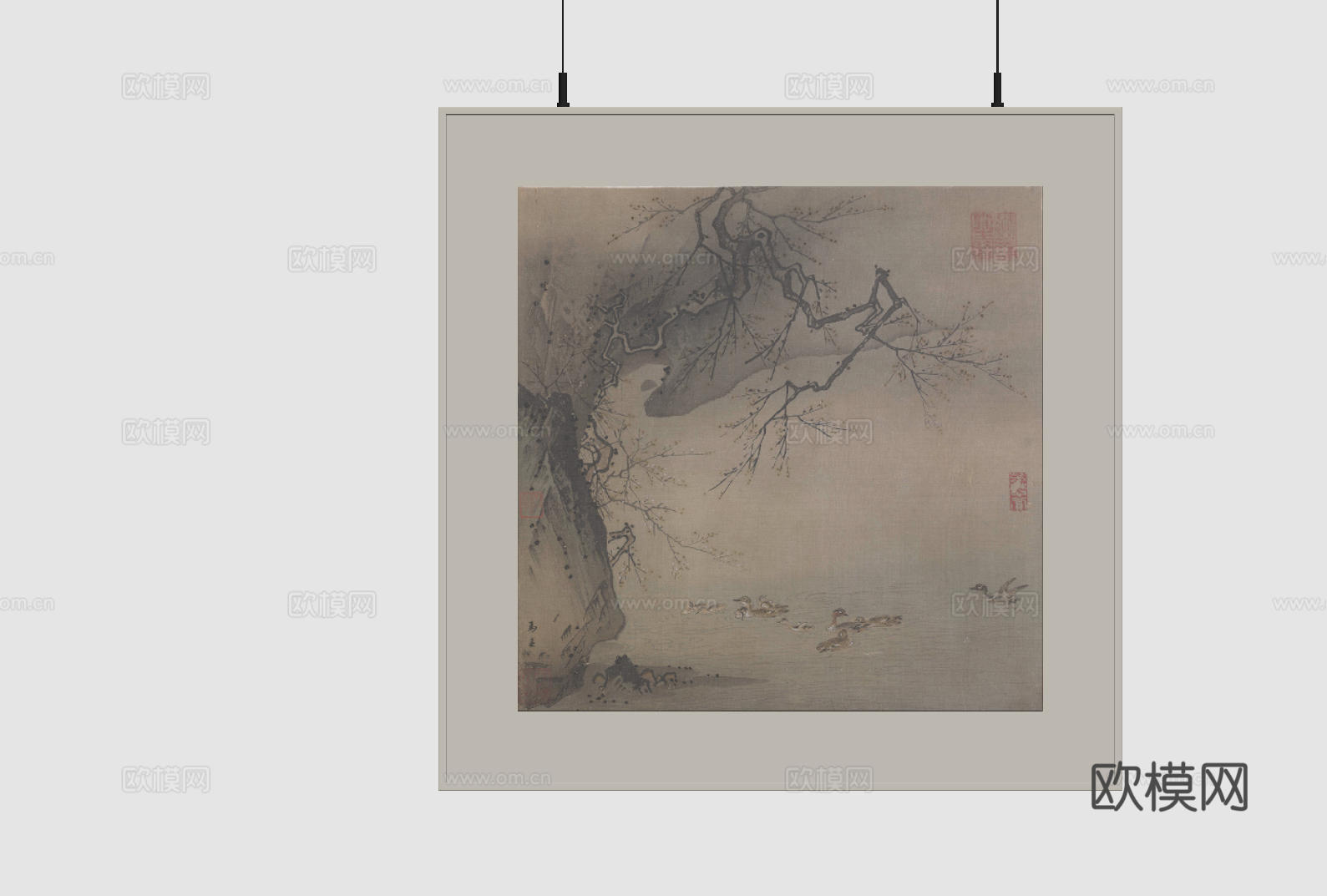 新中式禅意装饰画 宋式挂画 侘寂风挂画 中古风卷轴画 山水字su模型