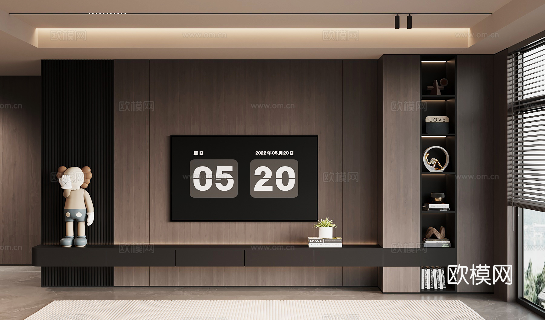 现代意式电视背景墙su模型