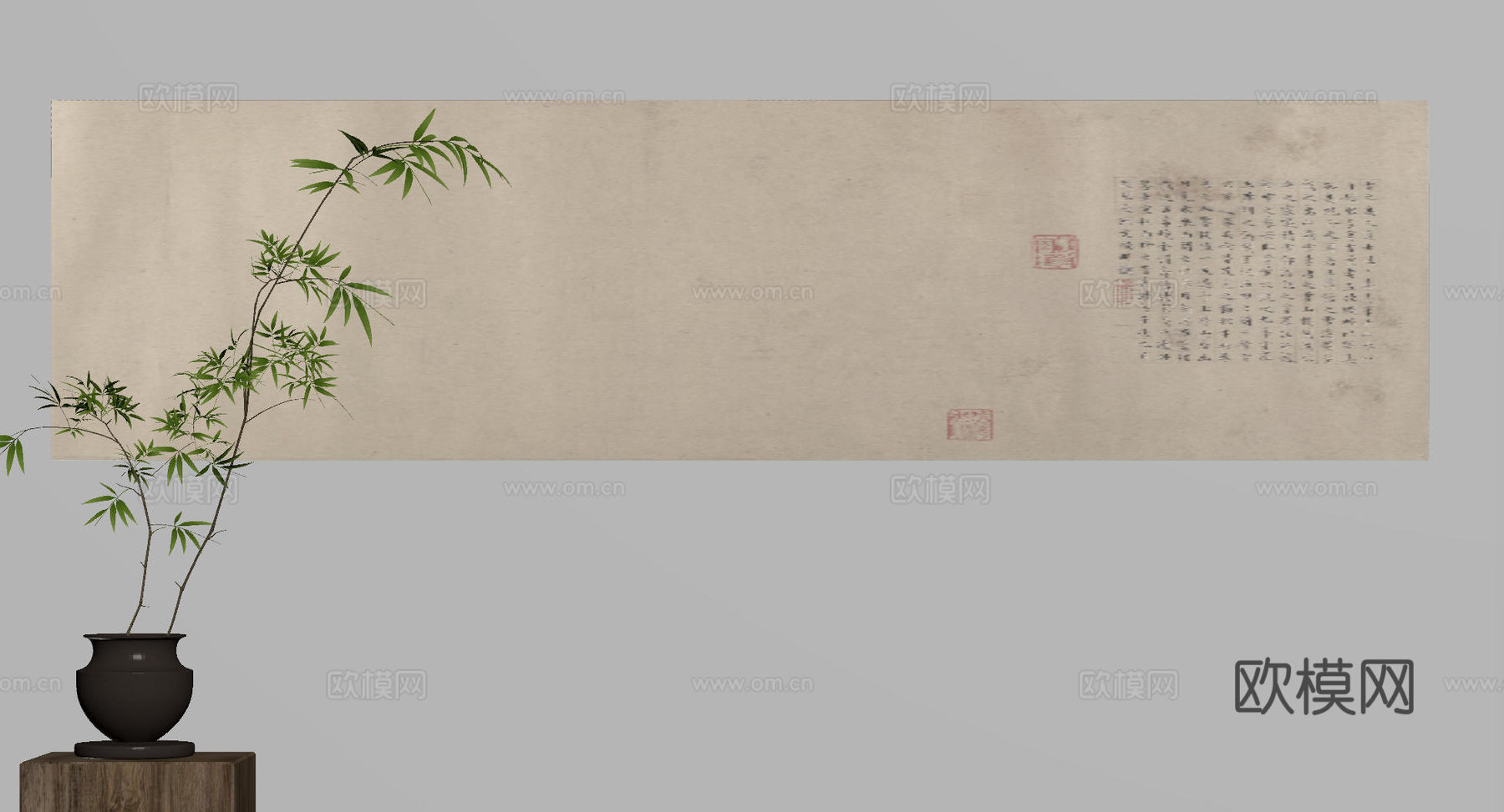 新中式禅意装饰画 宋式挂画 侘寂风挂画 中古风卷轴画 山水字su模型