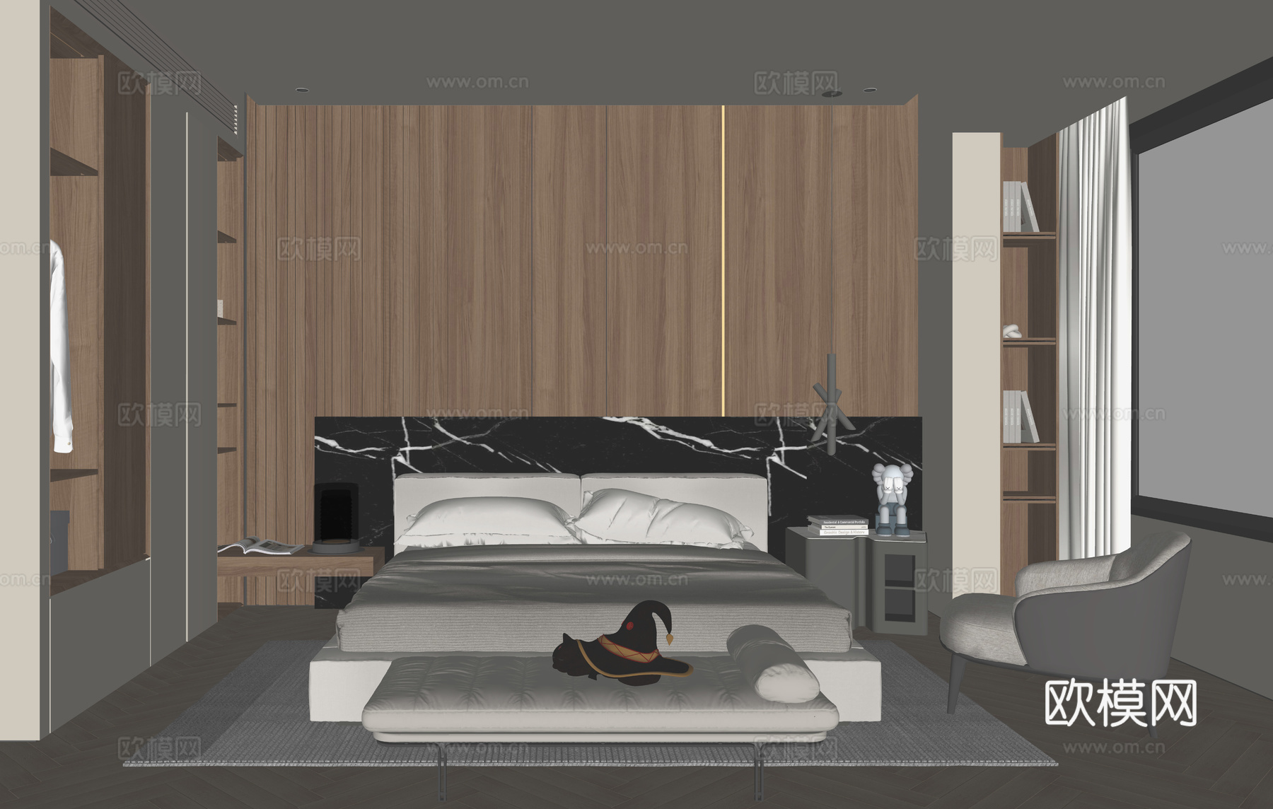 现代家居卧室su模型