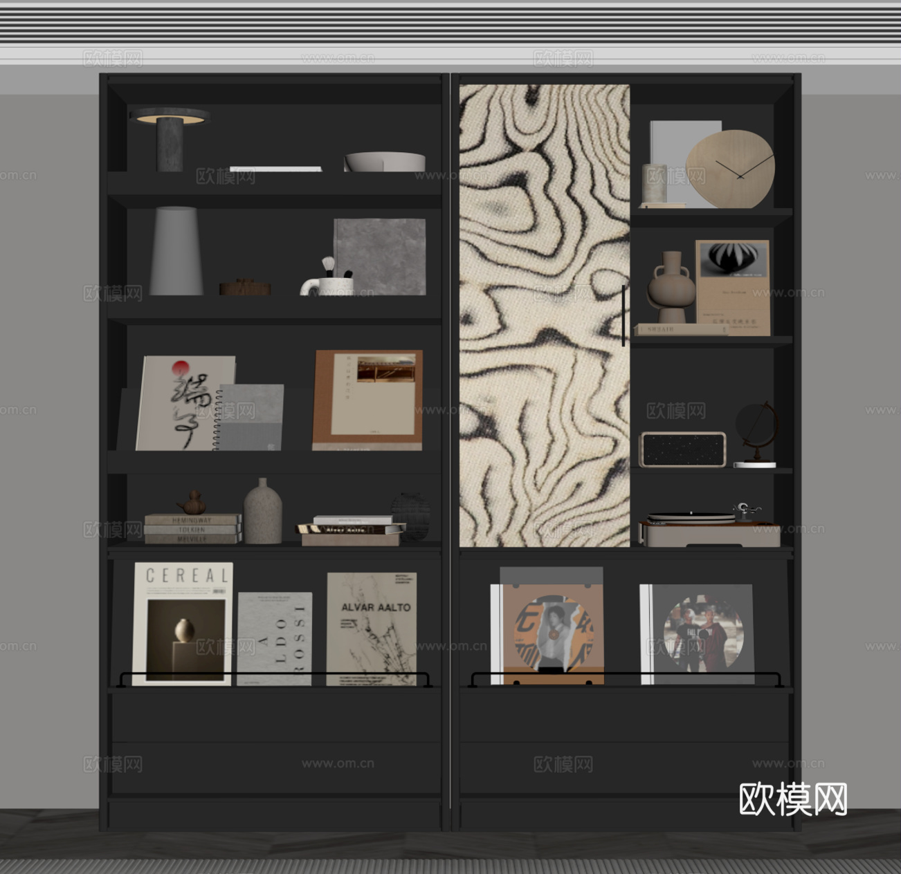 现代意式书柜su模型