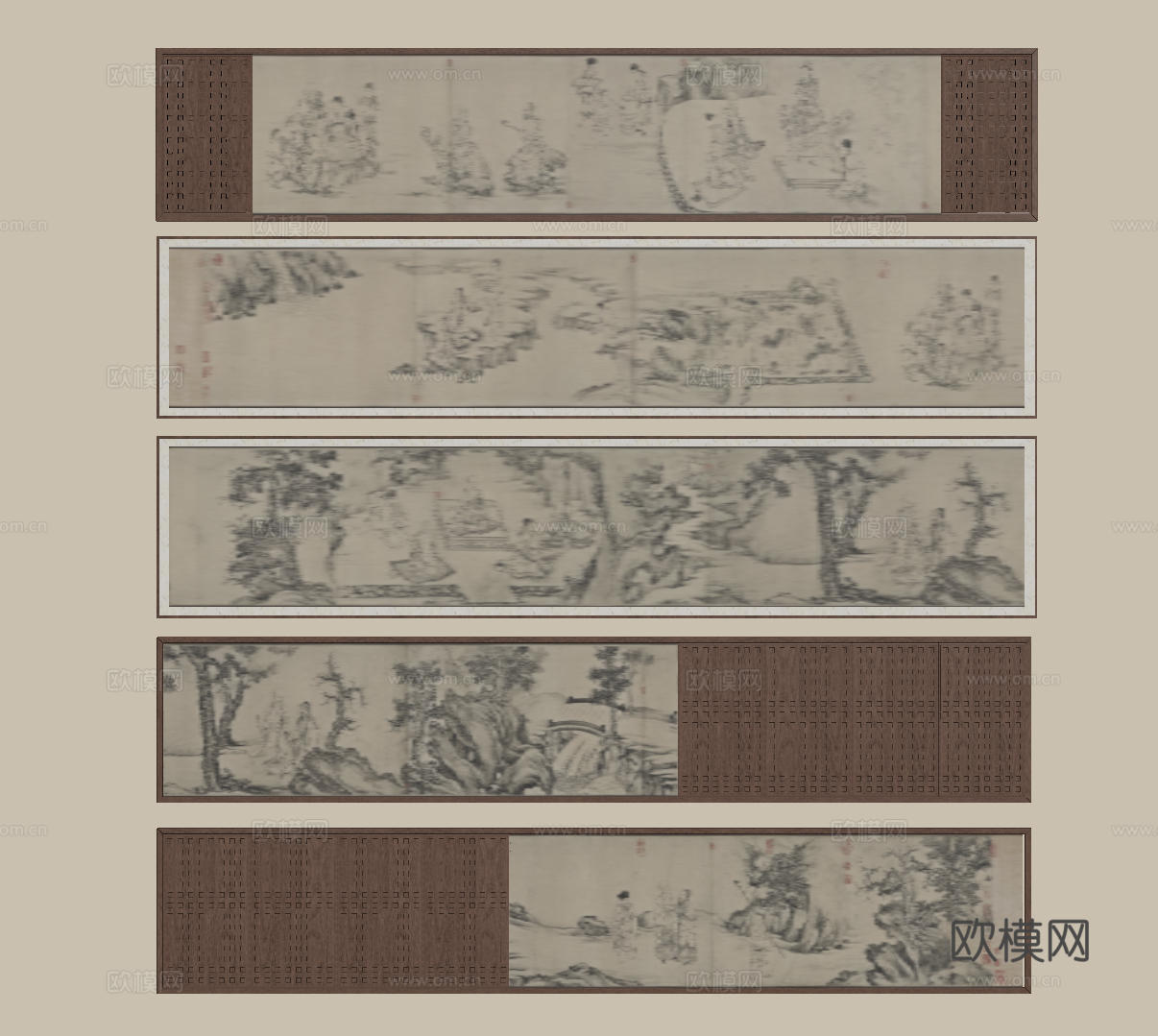 新中式禅意装饰画 宋式挂画 侘寂风挂画 中古风卷轴画 山水字su模型