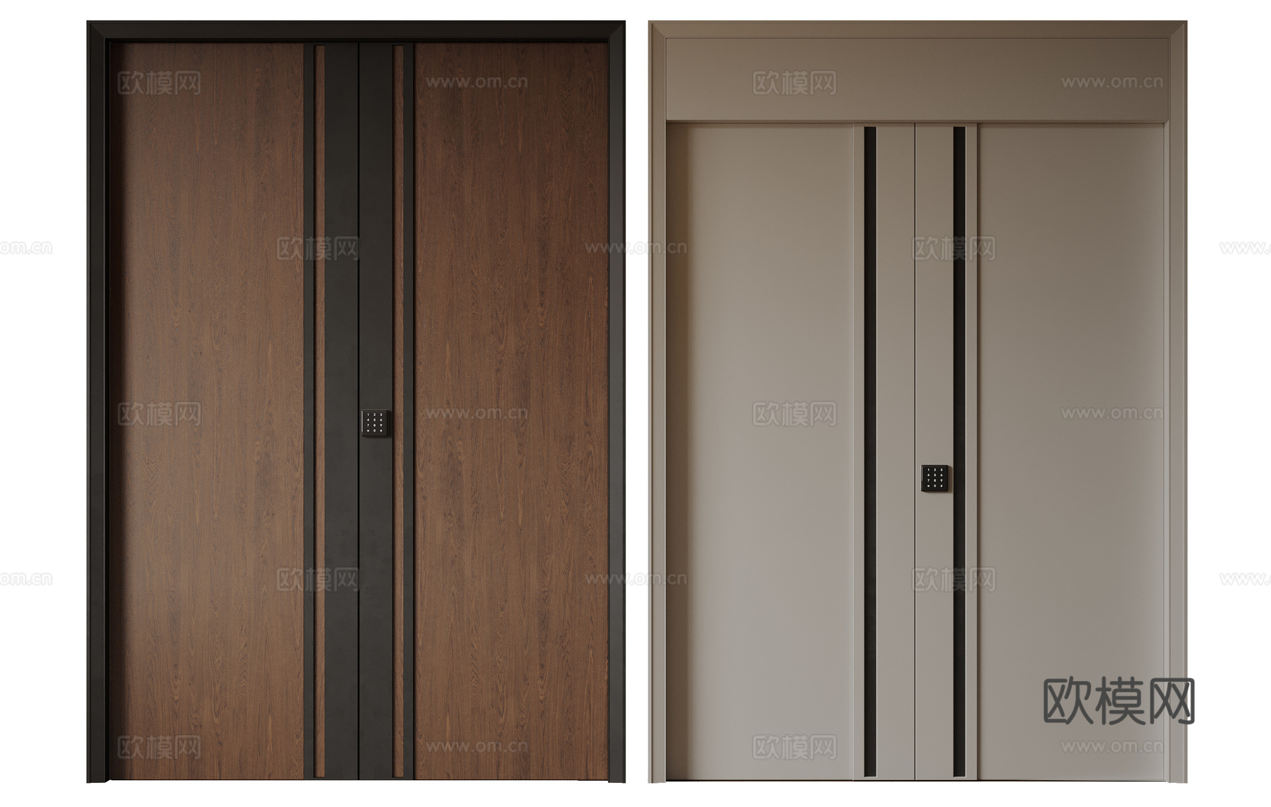 现代极简双开门 中古平开门 入户门 防盗门 通顶对开门 别墅su模型
