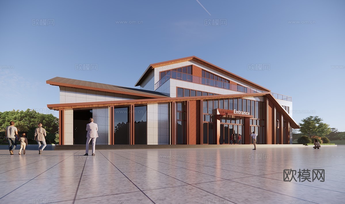 现代游客接待中心 游客服务中心建筑su模型