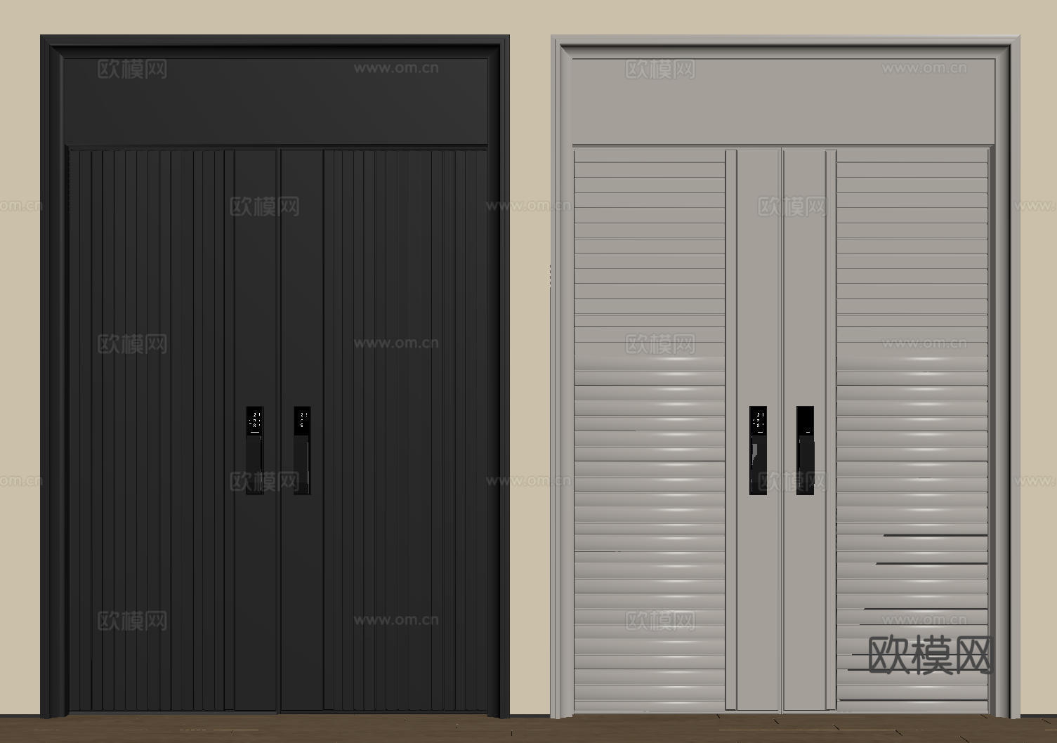 现代极简双开门 中古平开门 入户门 防盗门 通顶对开门 别墅su模型
