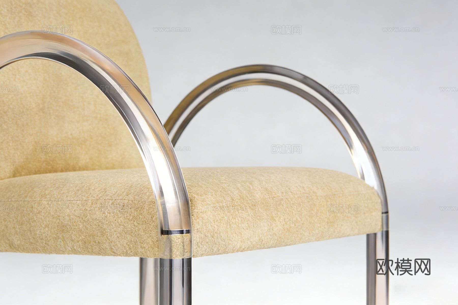 现代简约弧形靠背餐椅 玻璃框架布艺软垫 北欧风餐椅su模型