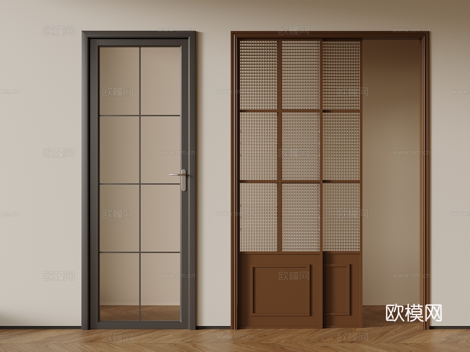 中古风推拉门 单开门su模型