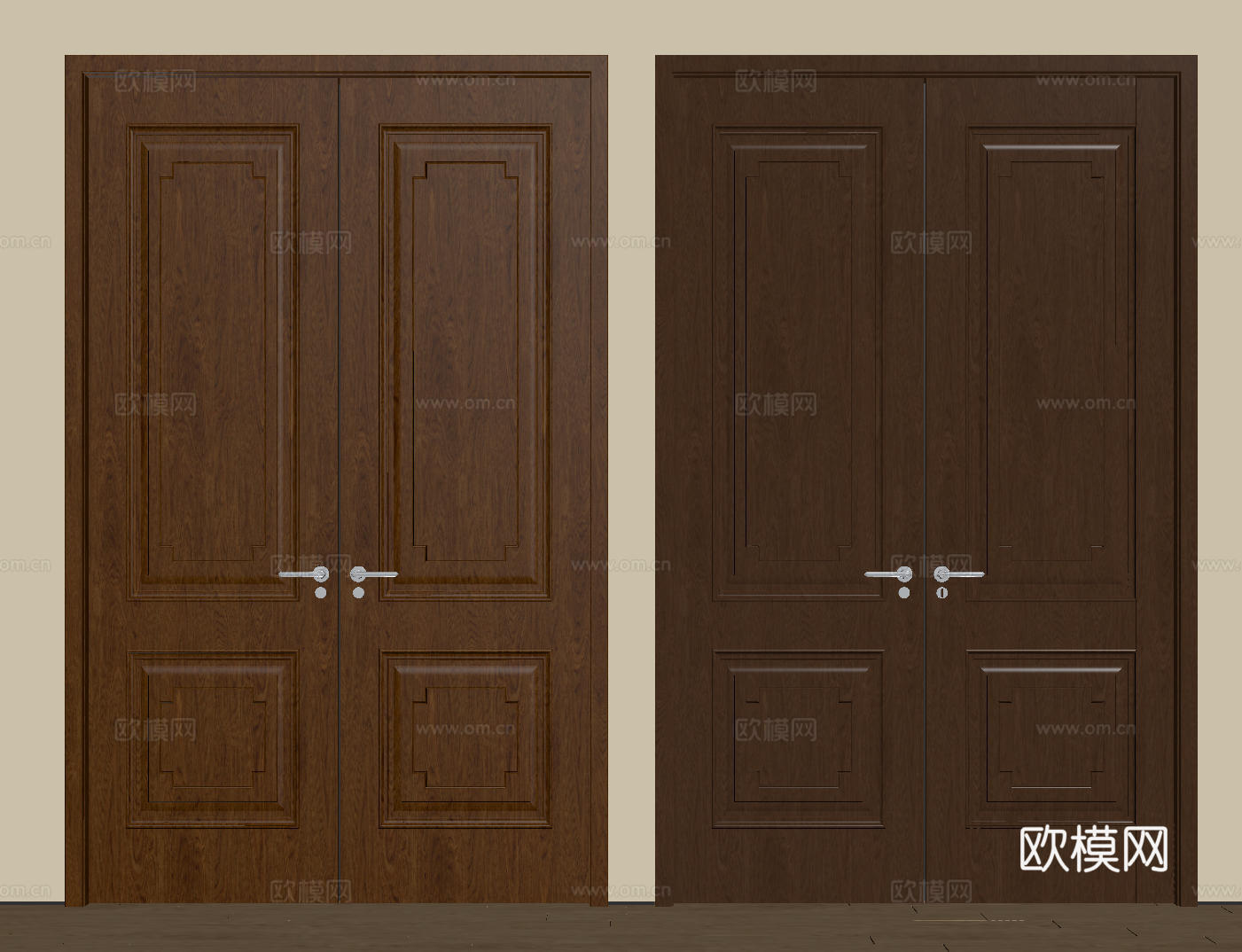 新中式侘寂双开门 中古平开门 入户门 防盗门 通顶对开门 别su模型