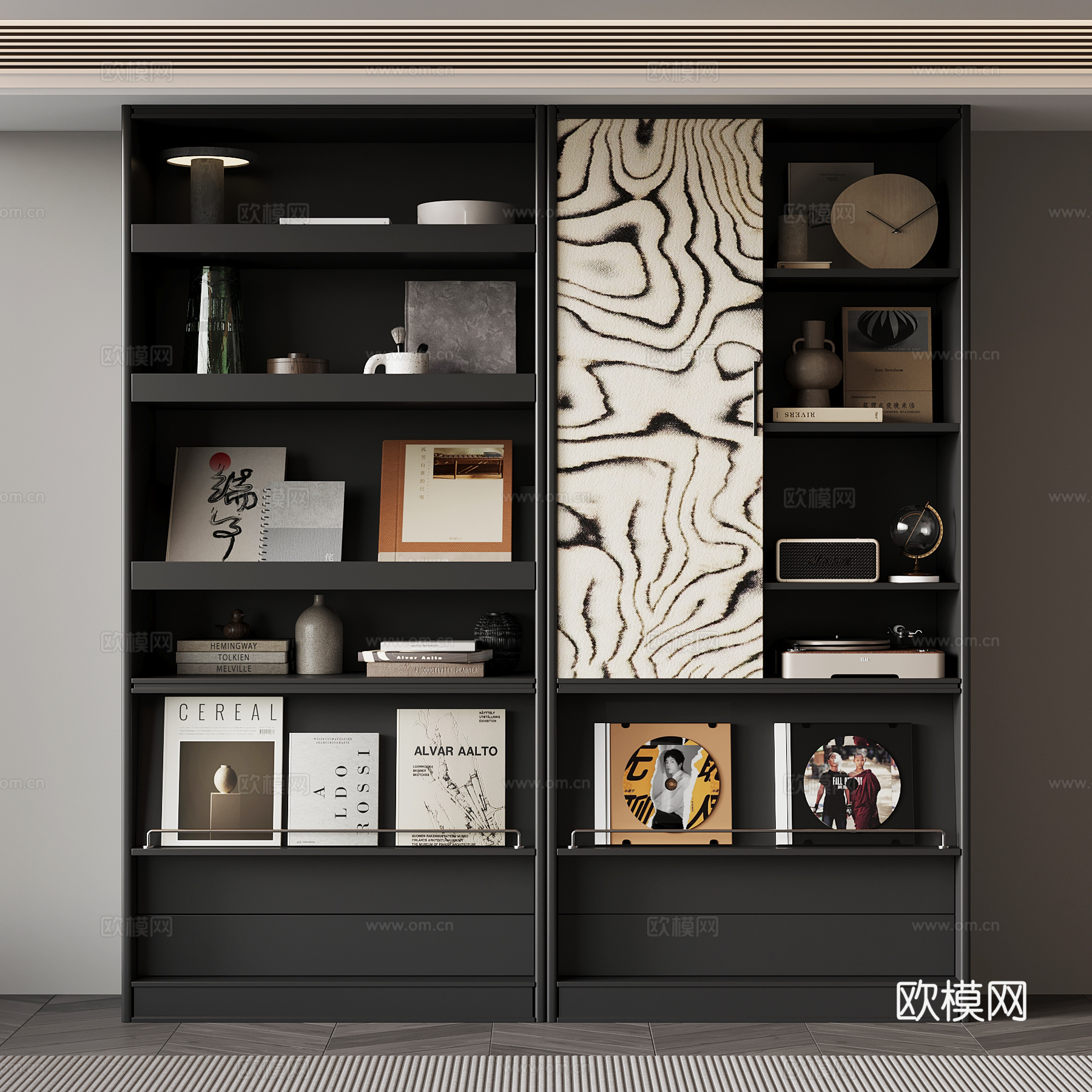 现代意式书柜su模型