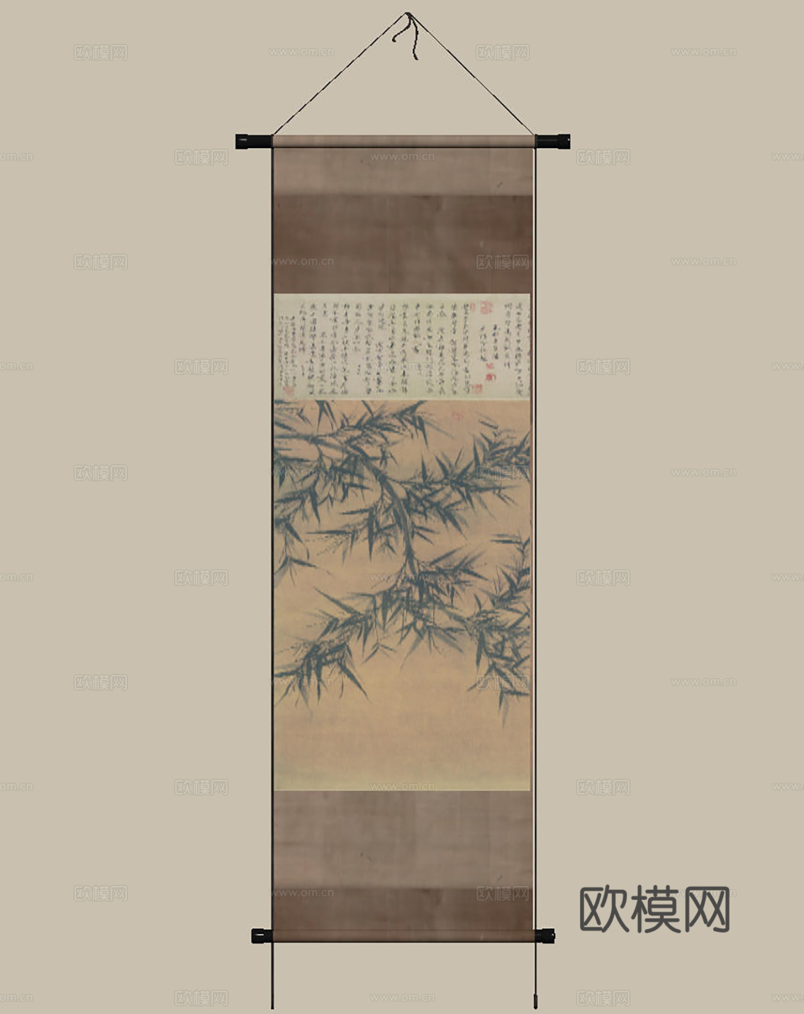 新中式禅意装饰画 宋式挂画 侘寂风挂画 中古风卷轴画 山水字su模型