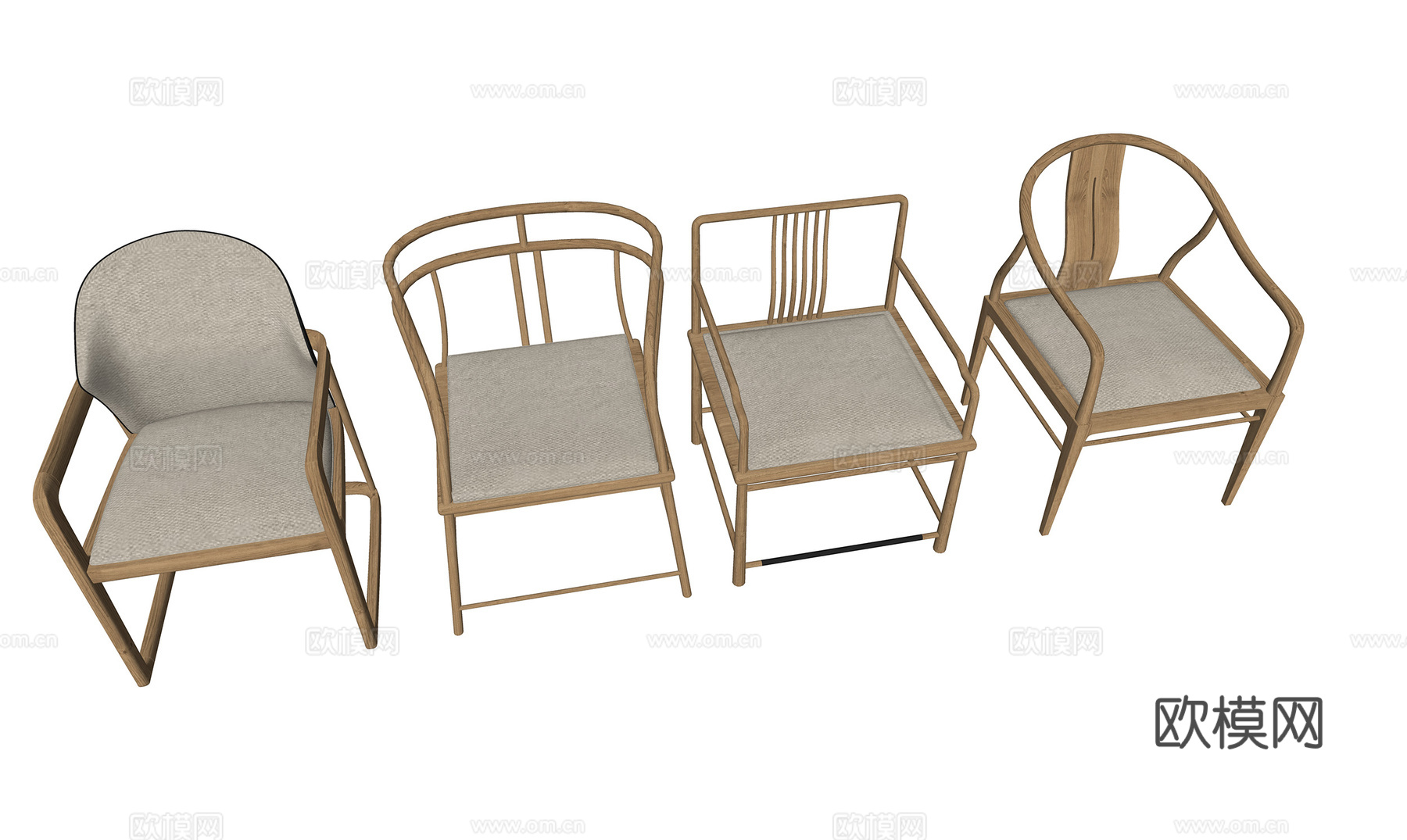 新中式单椅茶椅组合su模型