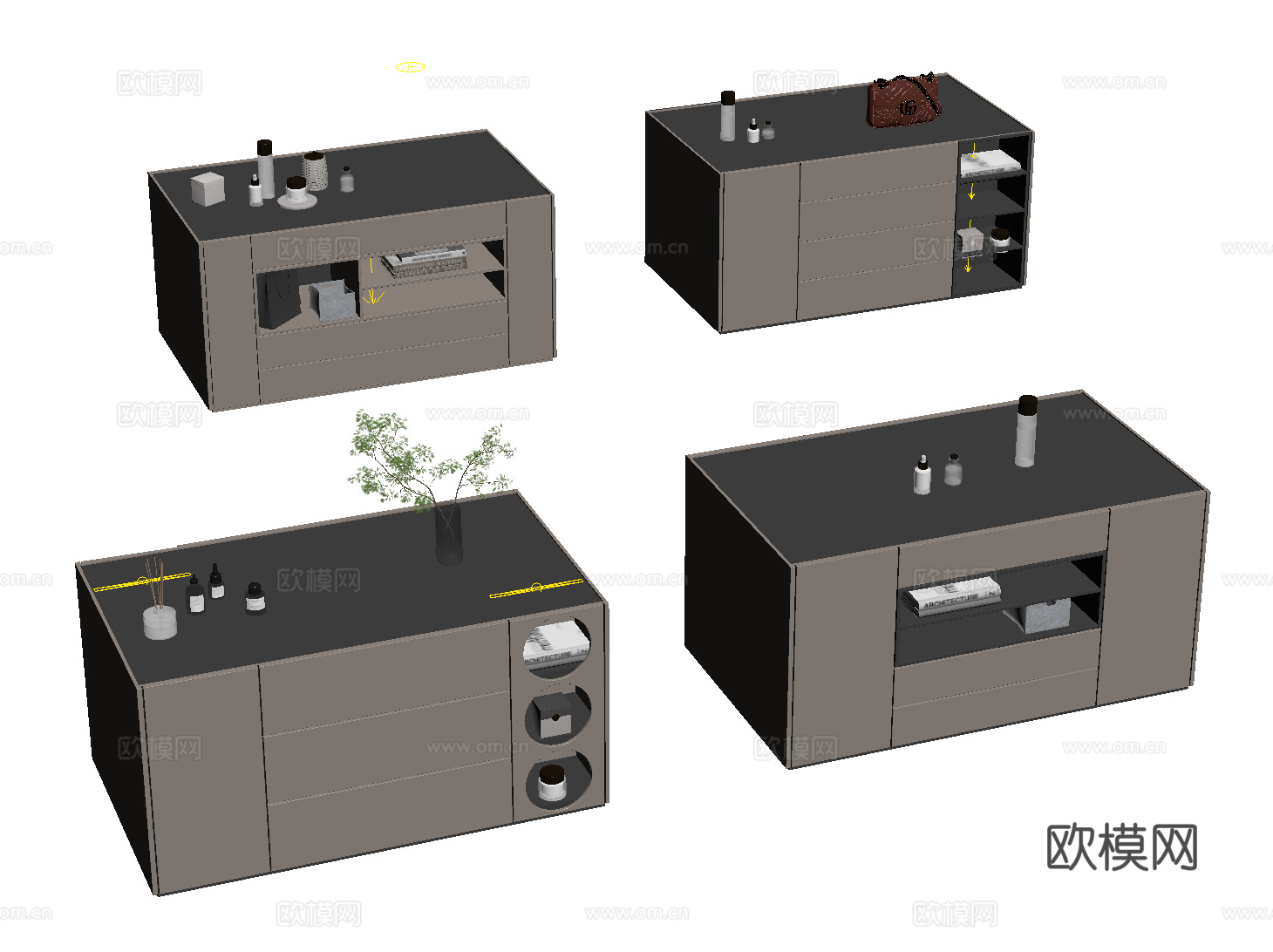 现代衣帽间中岛柜 首饰柜 收纳柜su模型