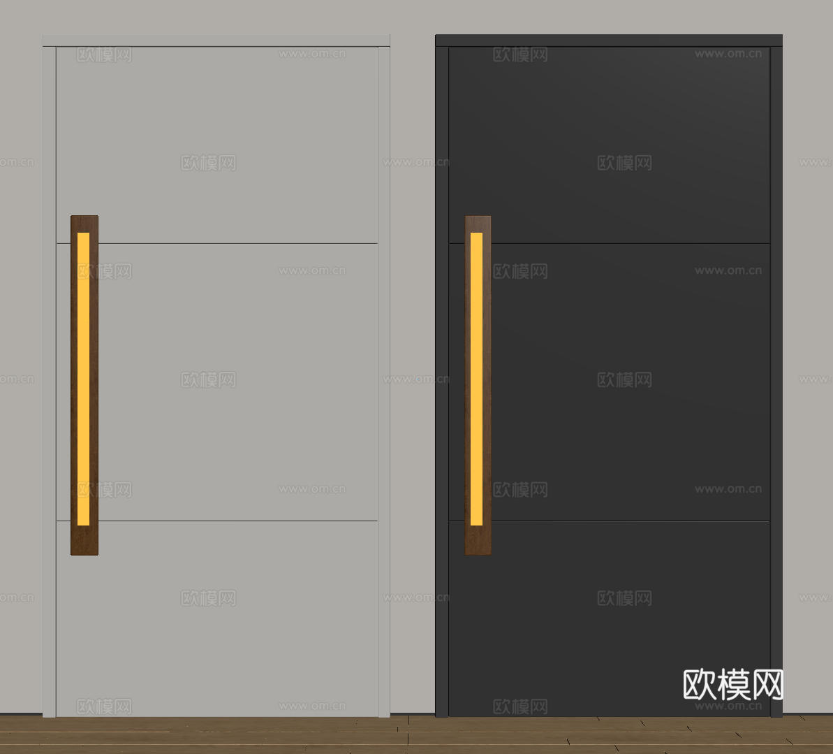 现代极简单开门 中古防盗门 通顶入户门 子母门 密码门 别墅su模型