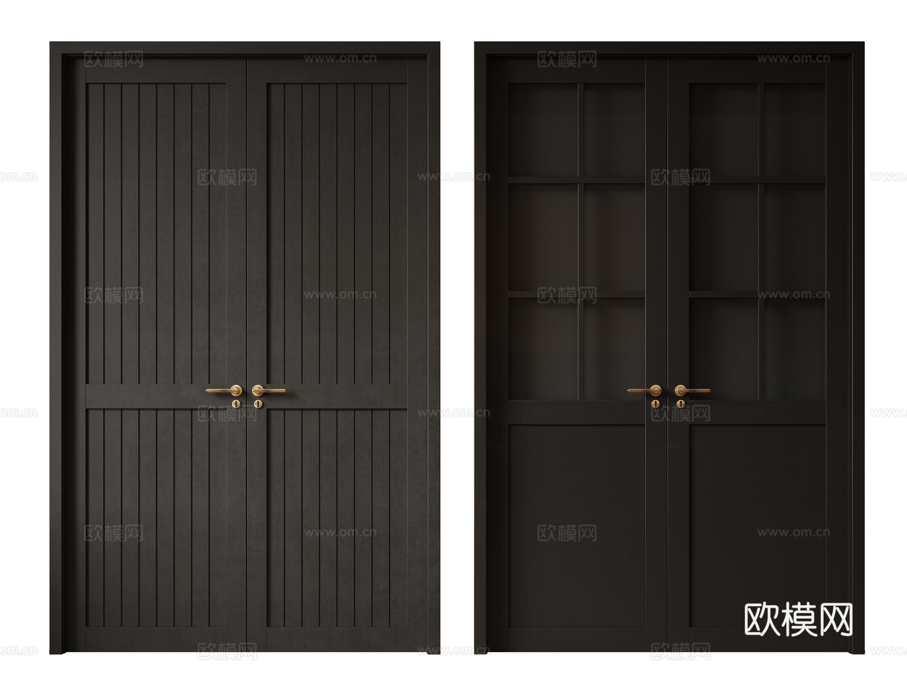 新中式侘寂双开门 中古平开门 入户门 防盗门 通顶对开门 别su模型