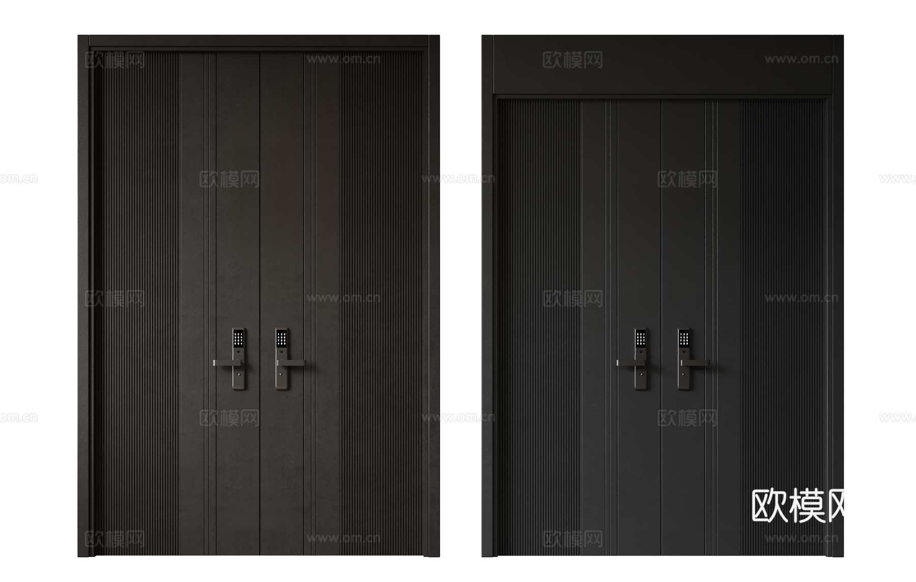 现代极简双开门 中古平开门 入户门 防盗门 通顶对开门 别墅su模型