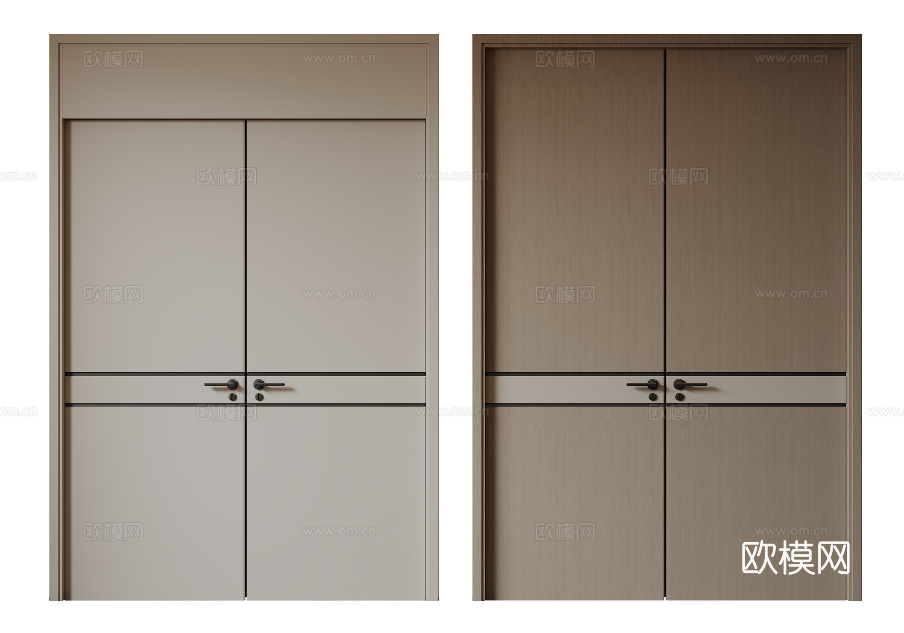 现代极简双开门 中古平开门 入户门 防盗门 通顶对开门 别墅su模型