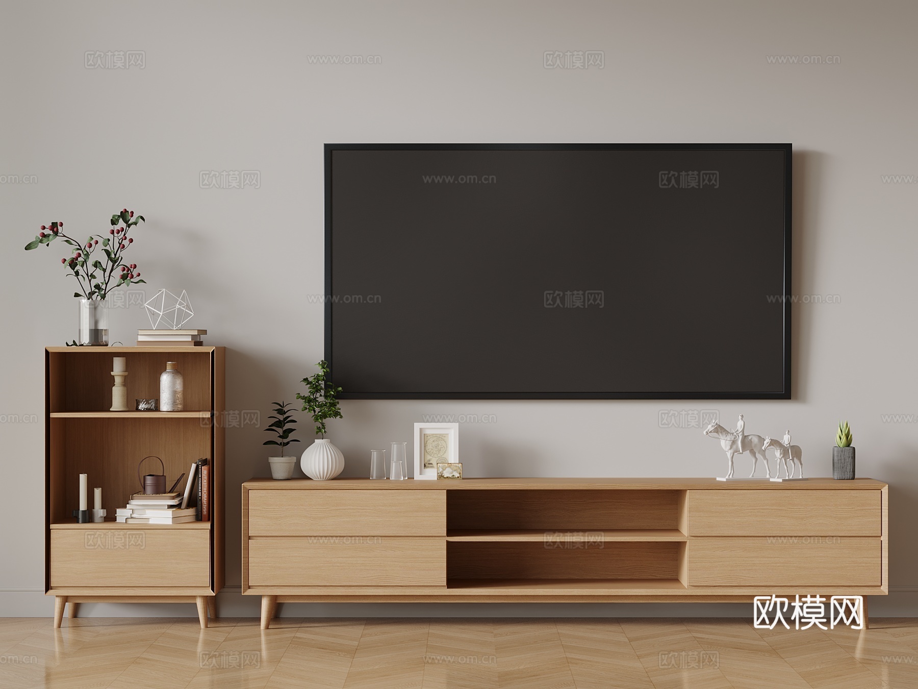 现代电视柜su模型下载（渲染图1）