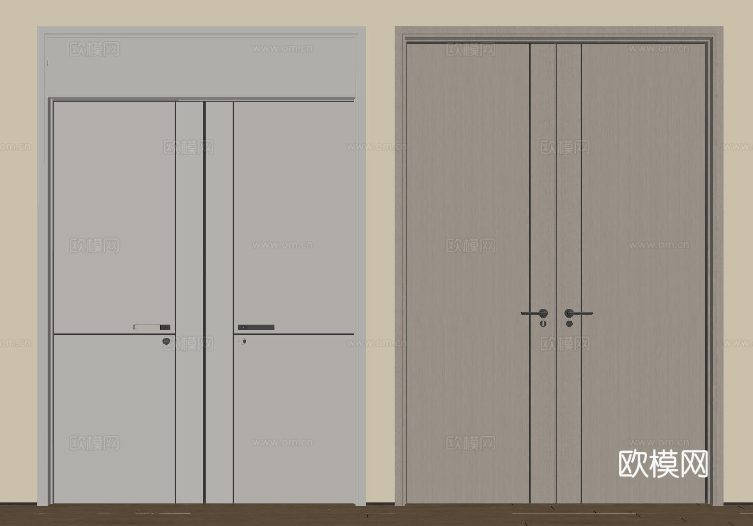 现代极简双开门 中古平开门 入户门 防盗门 通顶对开门 别墅su模型